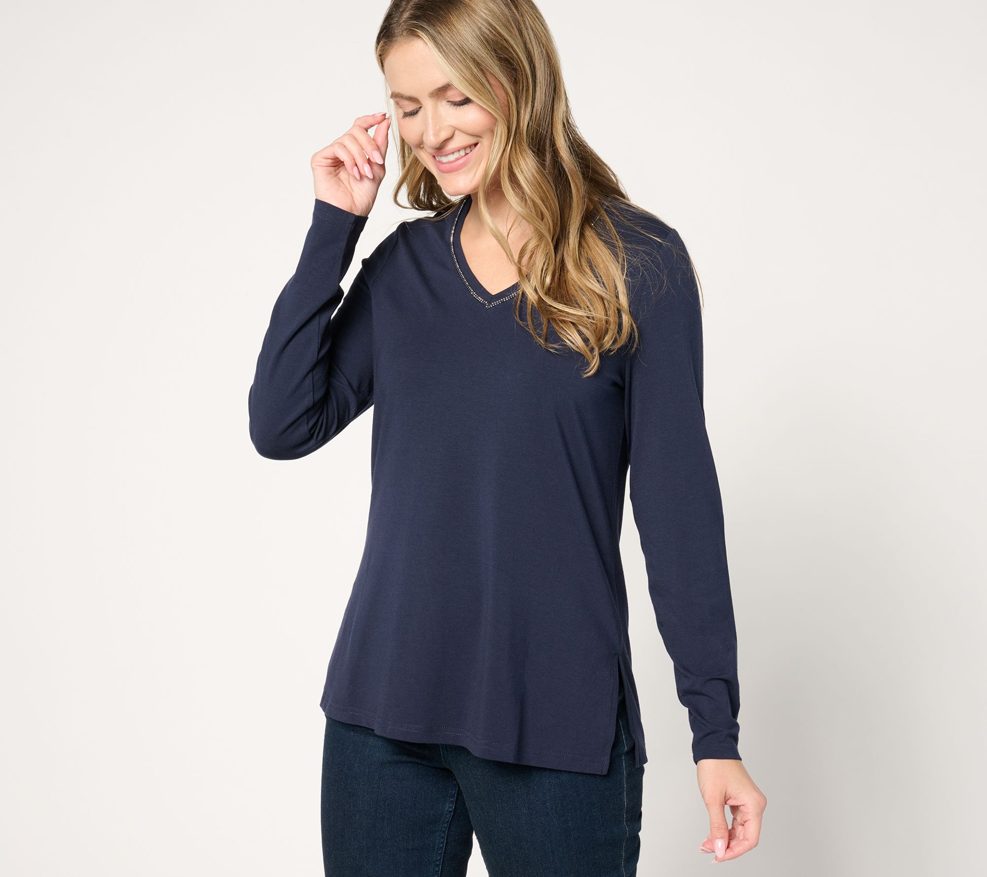 Jingle Belles by Kim Gravel TripleLuxe Knit Sparkle V Neck Top