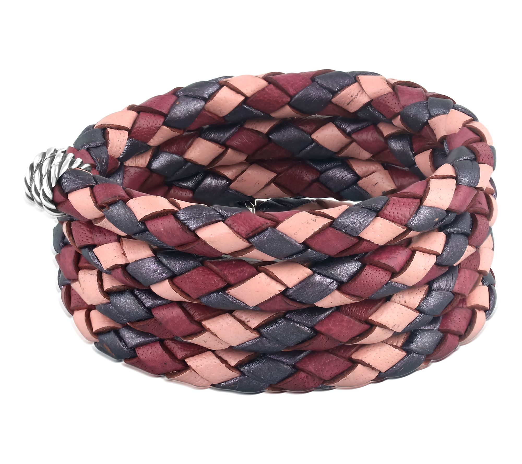 American West Sterling Braided Leather Coil Wrap Bracelet