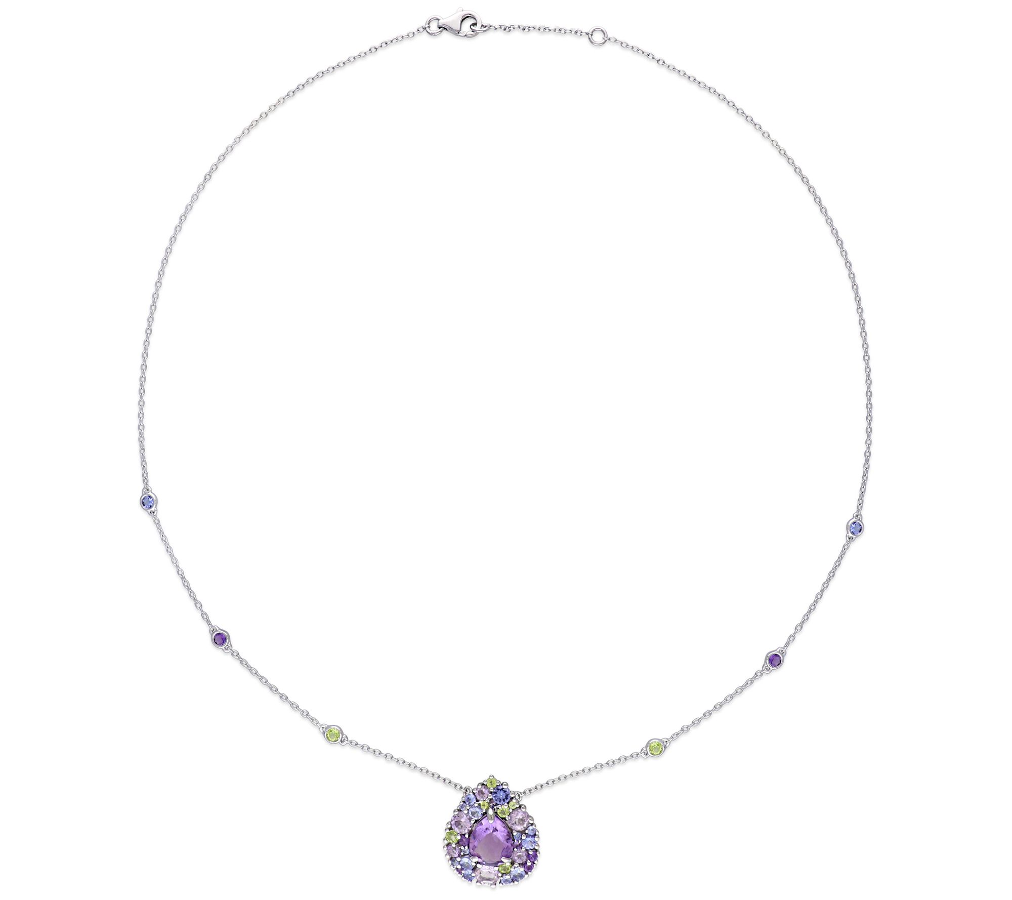 Sterling Silver 4.65 cttw Multi-Gemstone Teardrop Necklace
