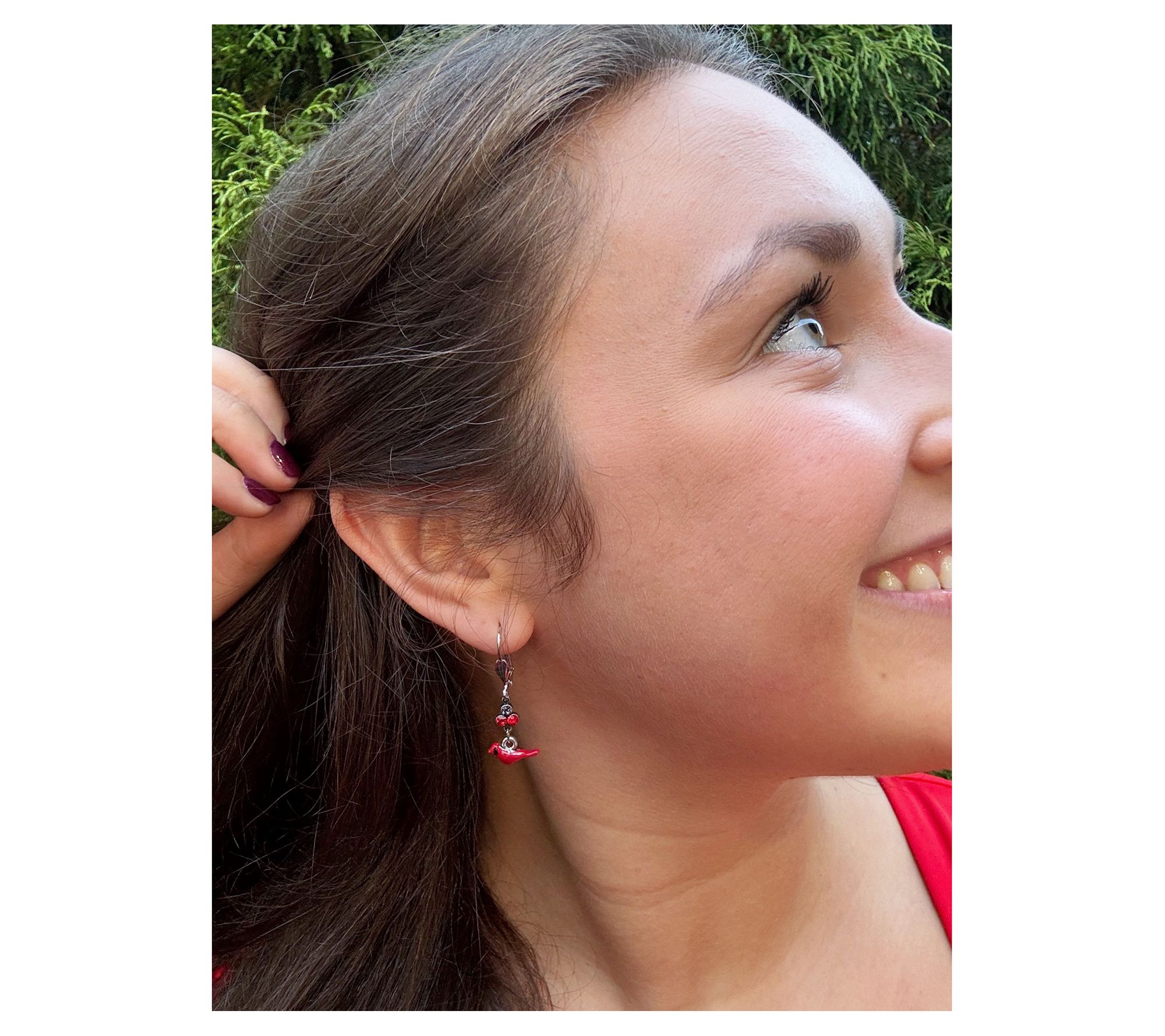 Anne Koplik Enamel Cardinal & Crystal Stud Earrings Set