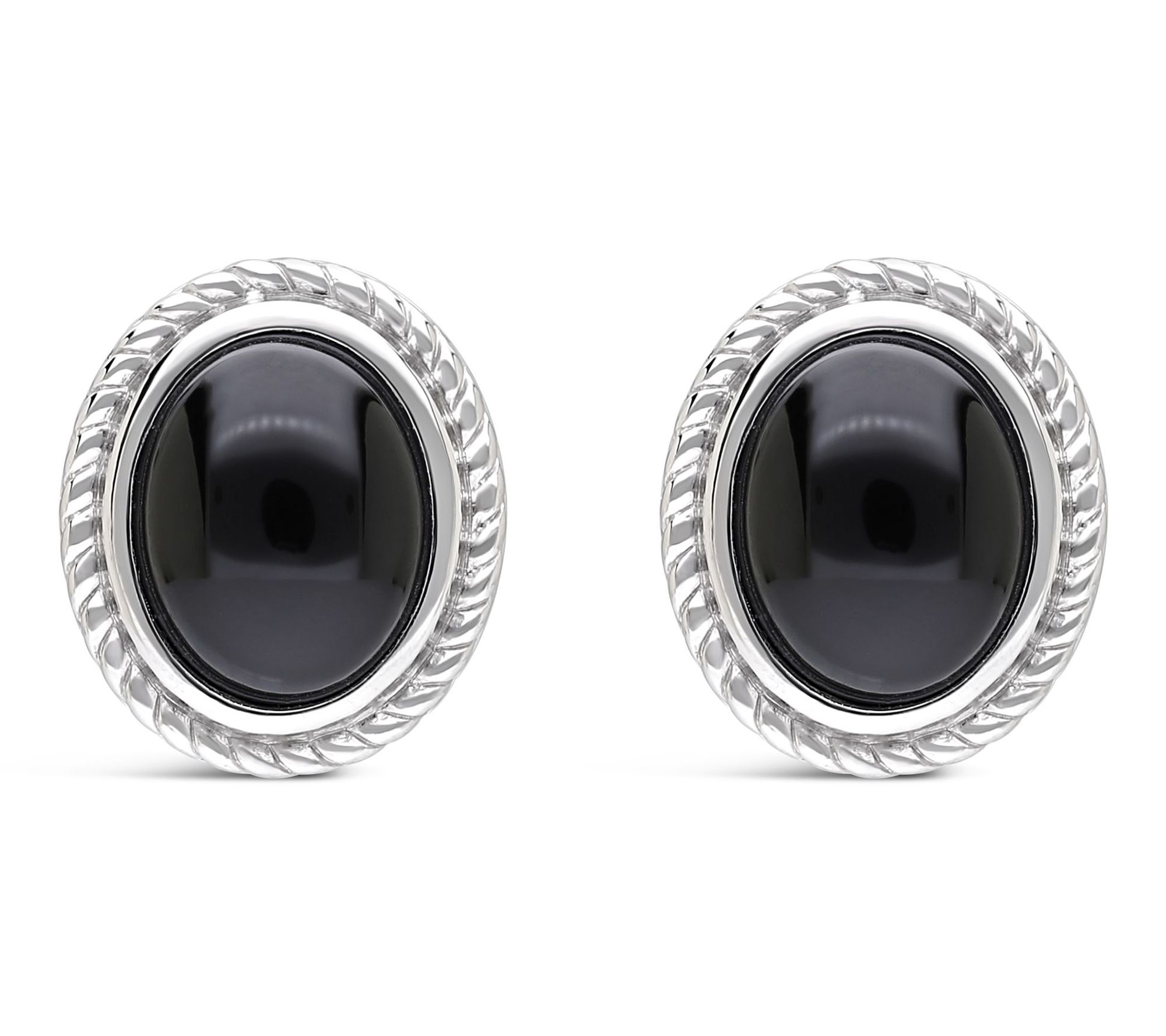 Ariva Sterling Silver Arden Oval Onyx Button Earrings
