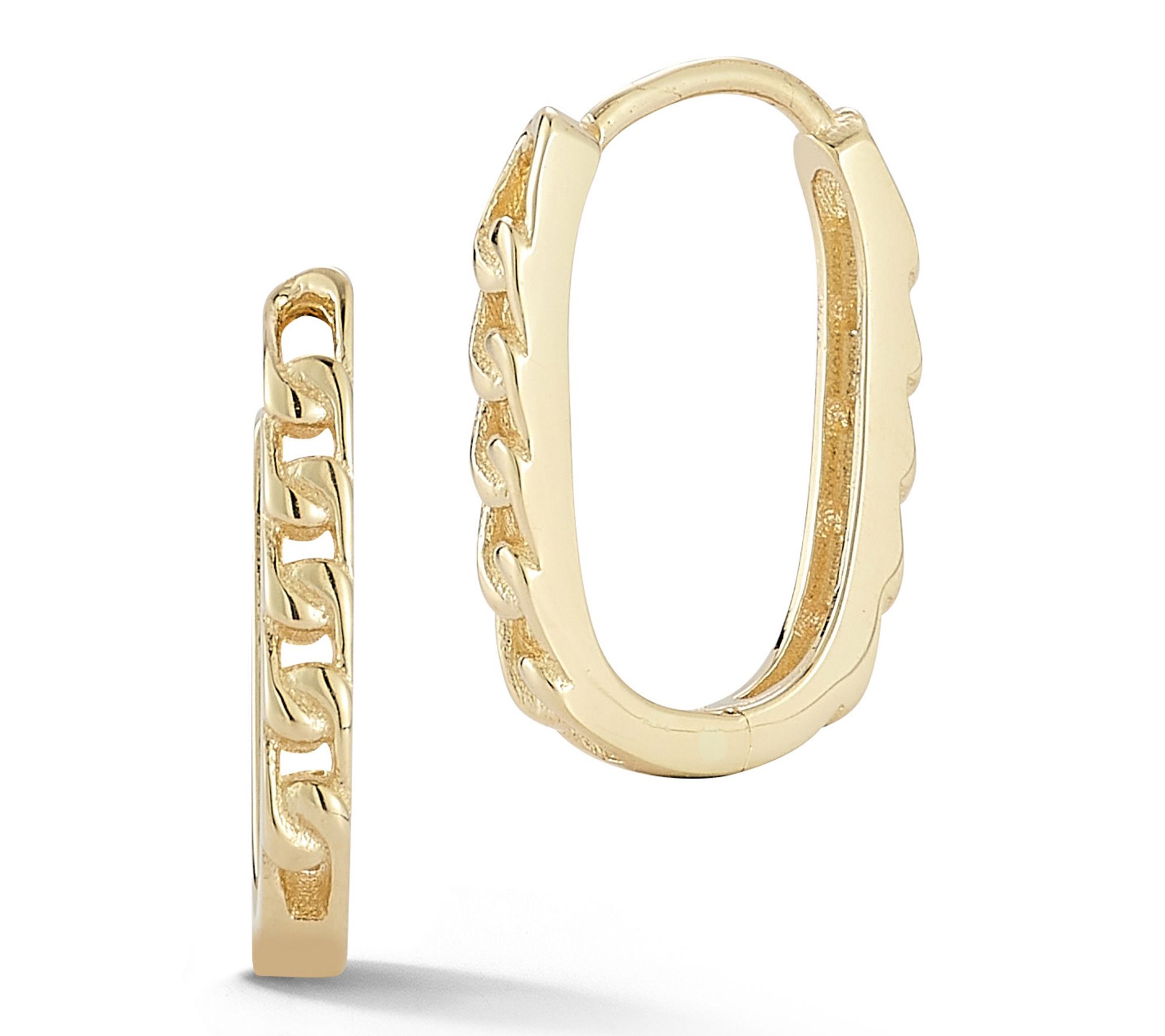 Luminosa Gold Oval Curb Hoop Earrings, 14K