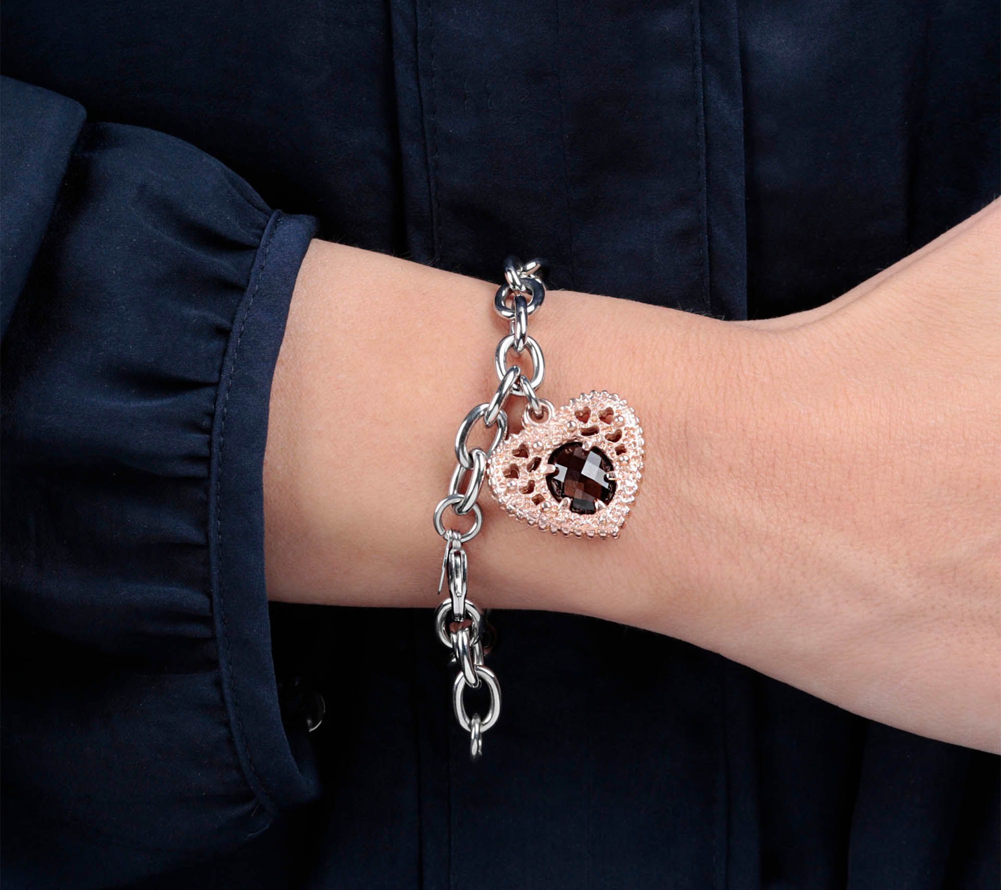 Steel by Design Gemstone Heart Charm Bracelet