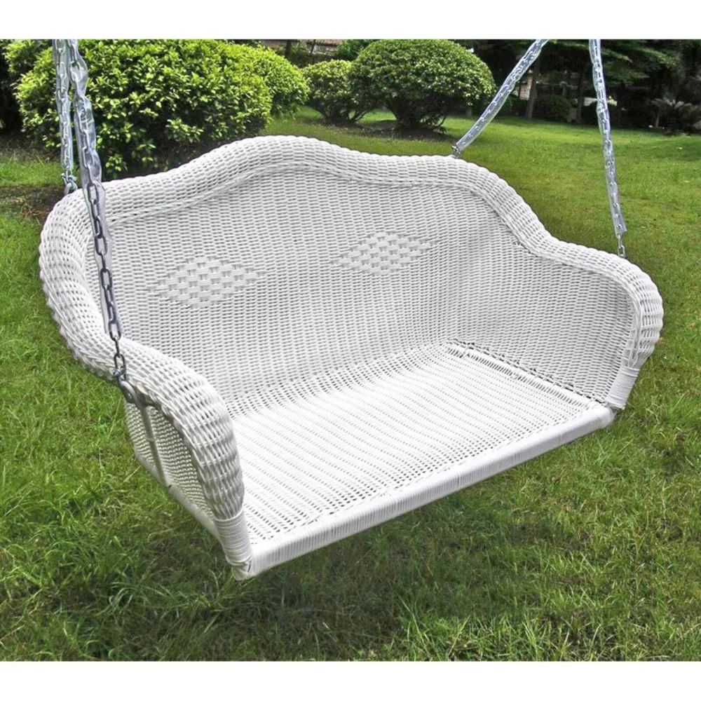 International Caravan Resin Wicker Hanging Loveseat Swing - White