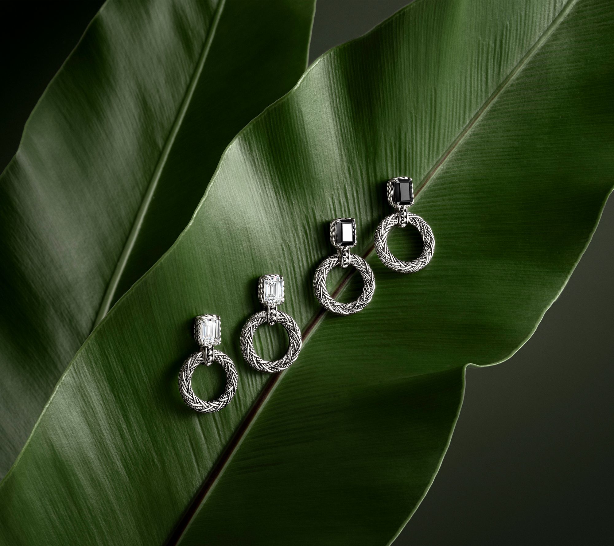 JAI Sterling Silver Legacy Woven Emerald Cut Hoop Earrings