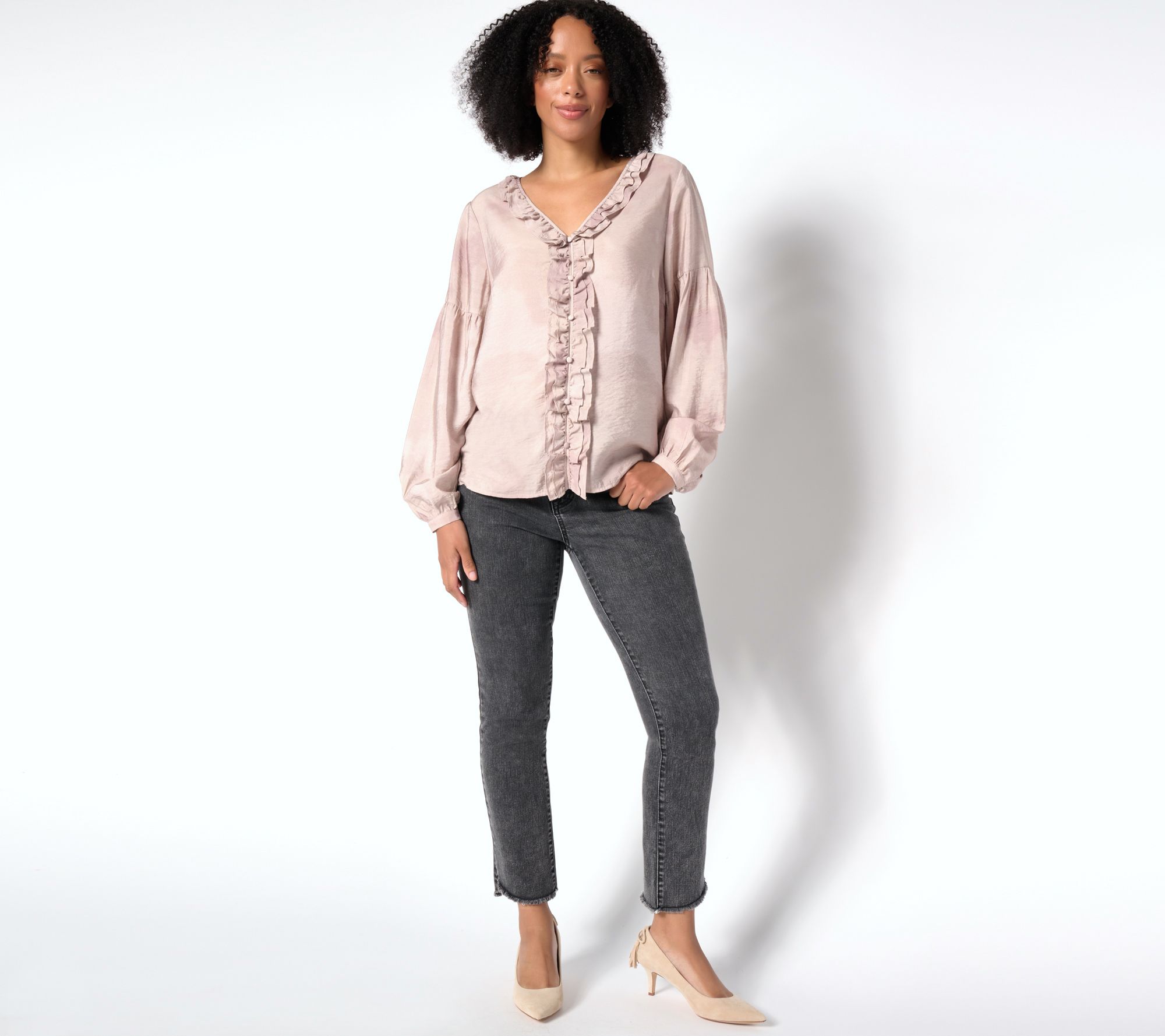 Me by Jennie Garth Bodie Printed Blouse with Ruffle Neckline