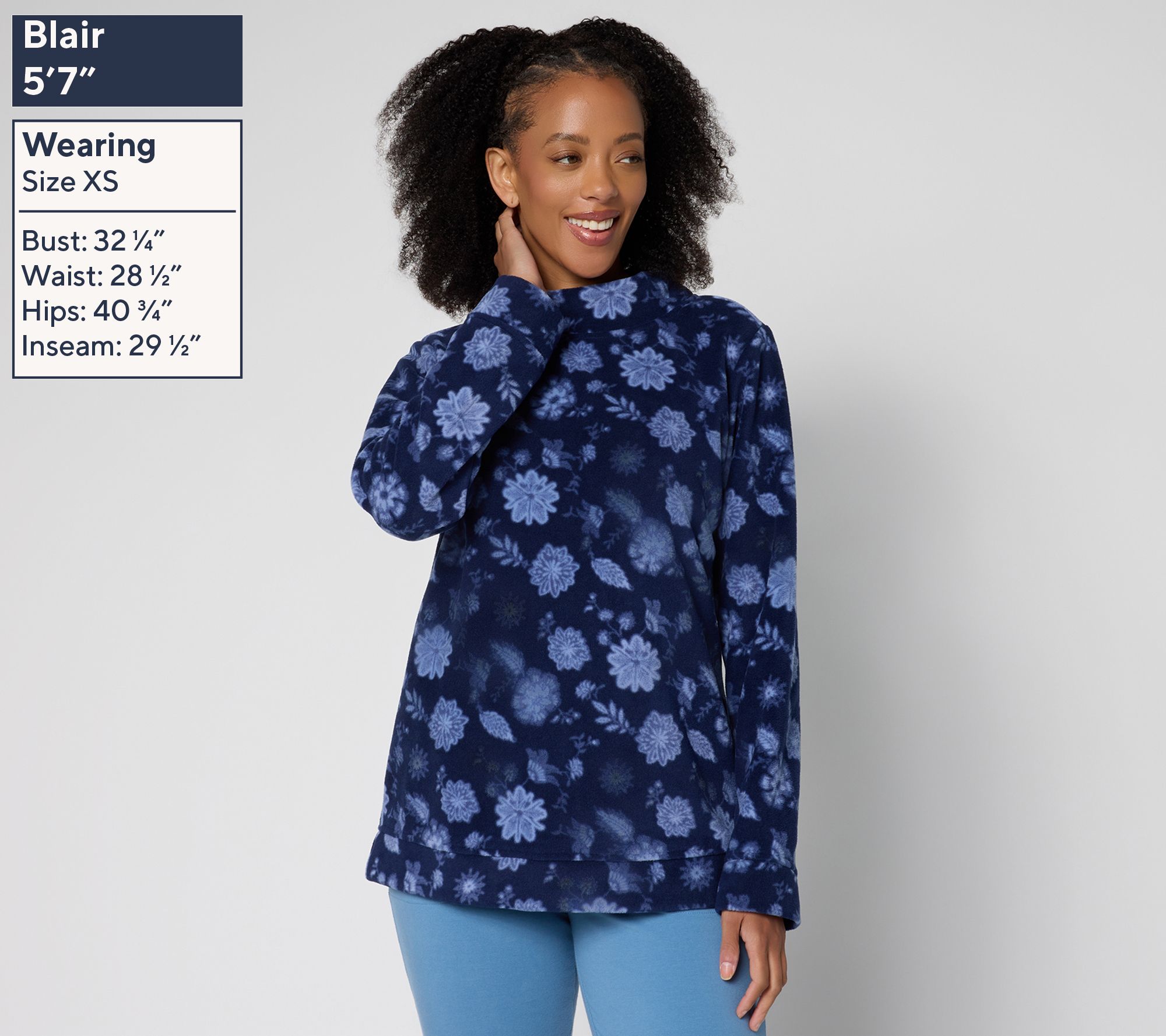 Denim & Co. Printed or Solid Fleece Funnel Neck Top