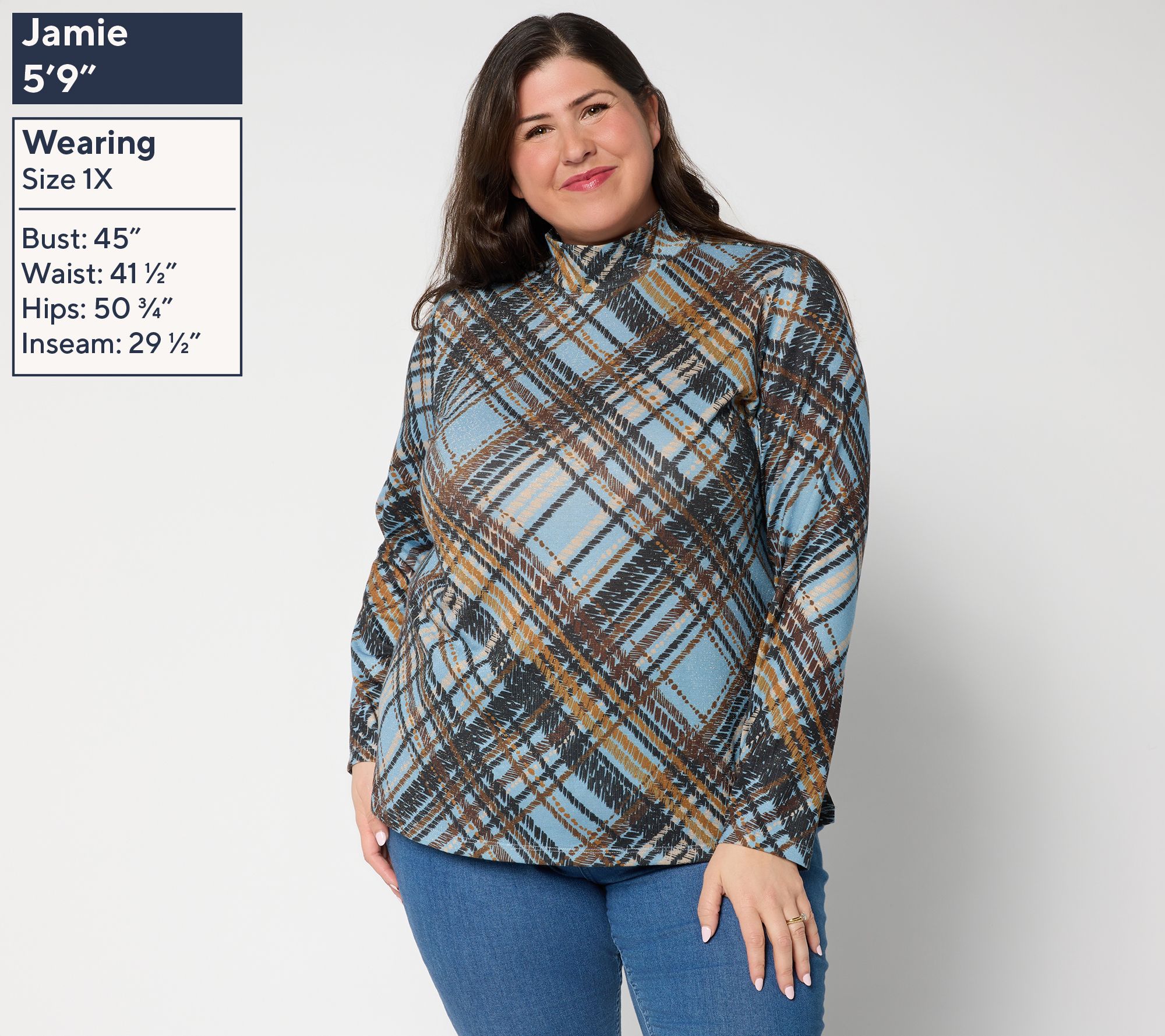 Susan Graver Printed Metallic Knit Mock Neck Top