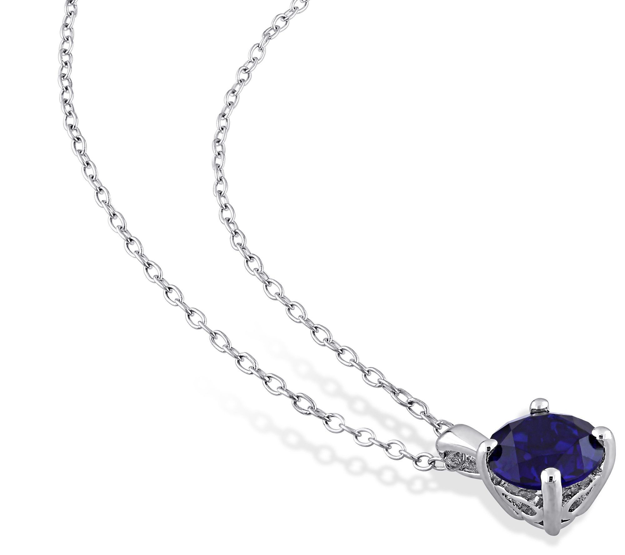 Sterling Silver Created Sapphire Earring & Necklace Set