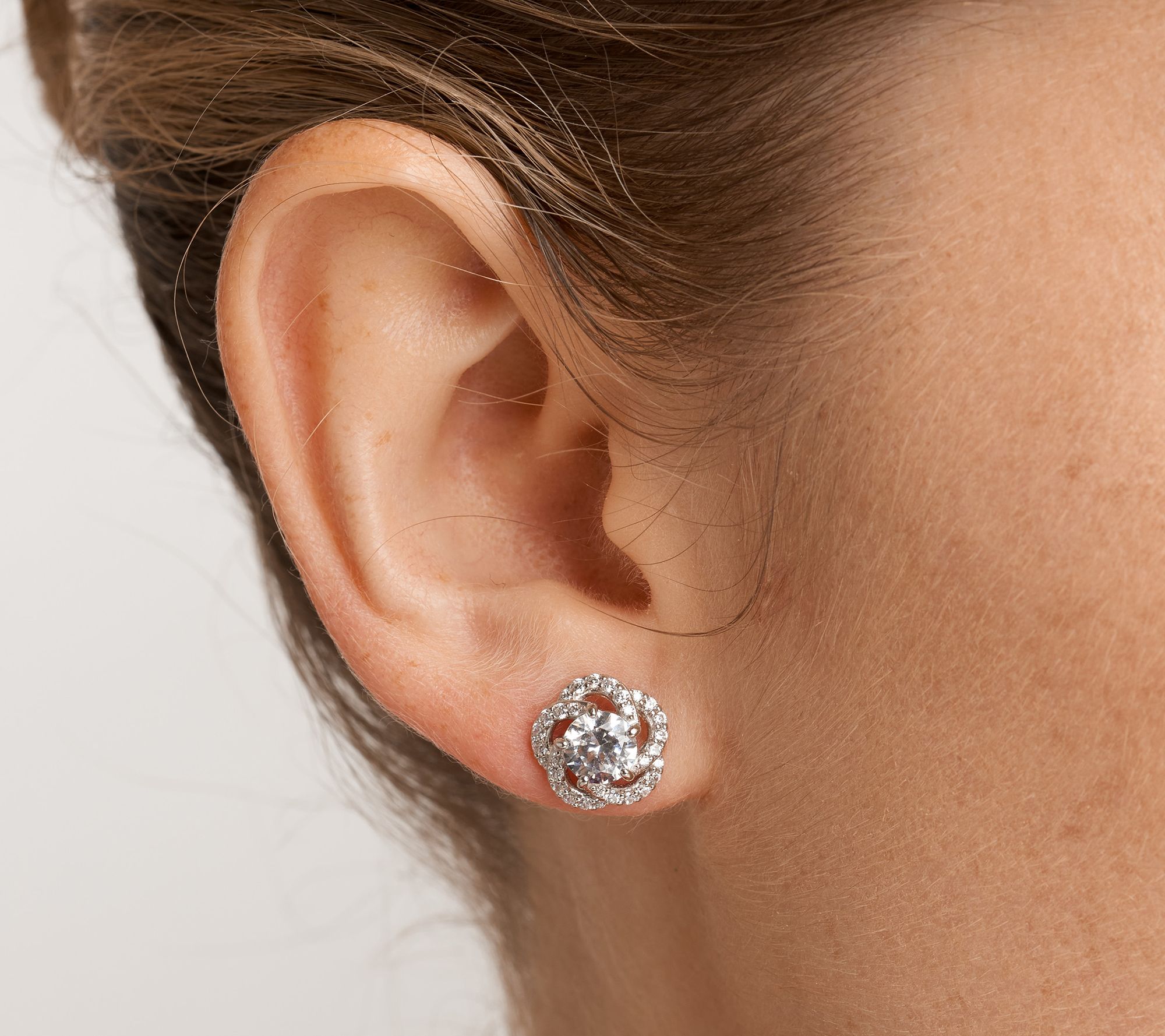 Diamonique 3.70 cttw Clover Halo Stud Earrings, Sterling