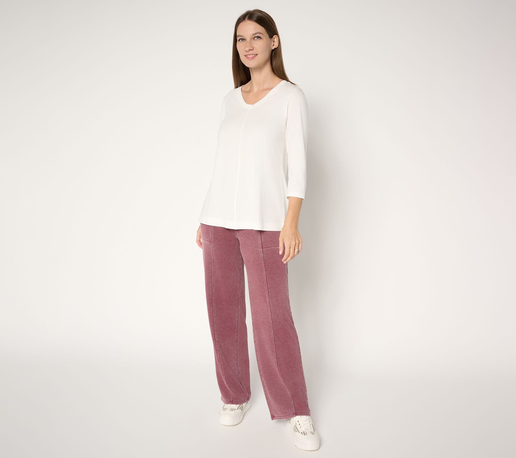 LOGO by Lori Goldstein Petite Full Length Pull On Knit Pants