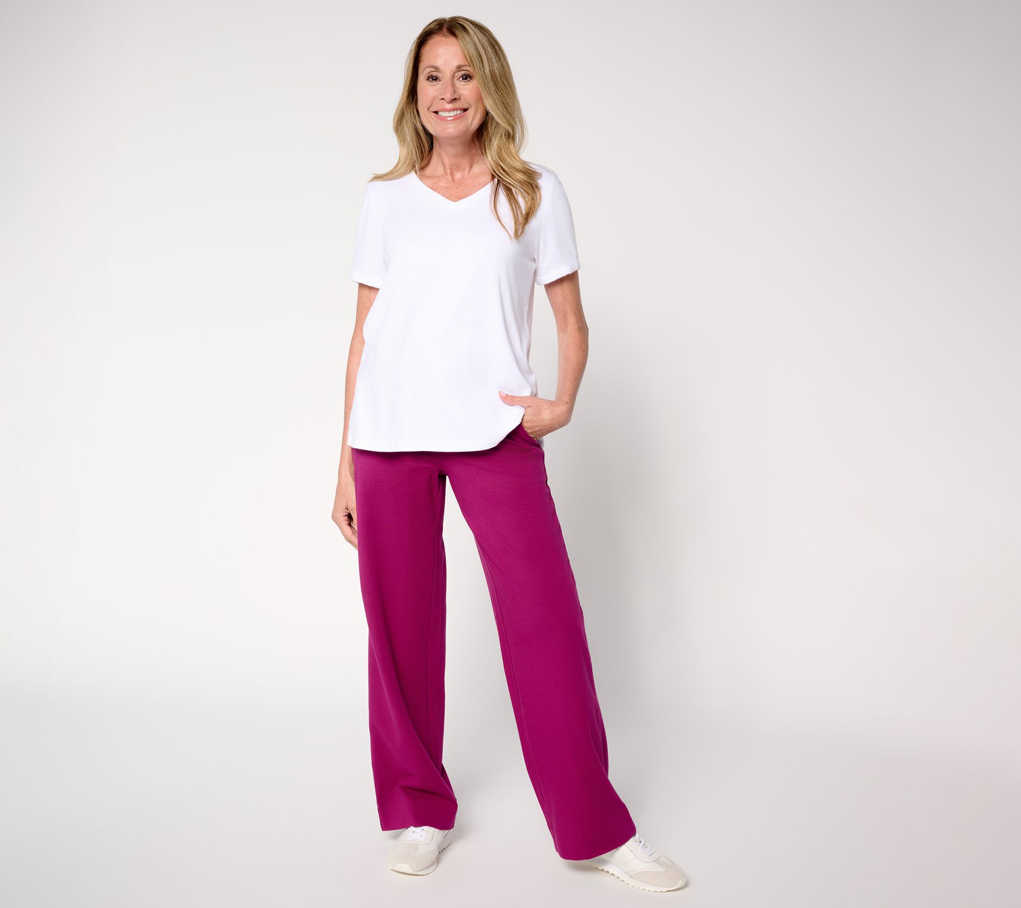 Denim & Co. Active Regular Duo Stretch Full Length Wide Leg Pants