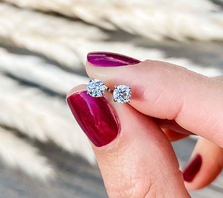 Diamonique Round Stud Earrings, Platinum Clad