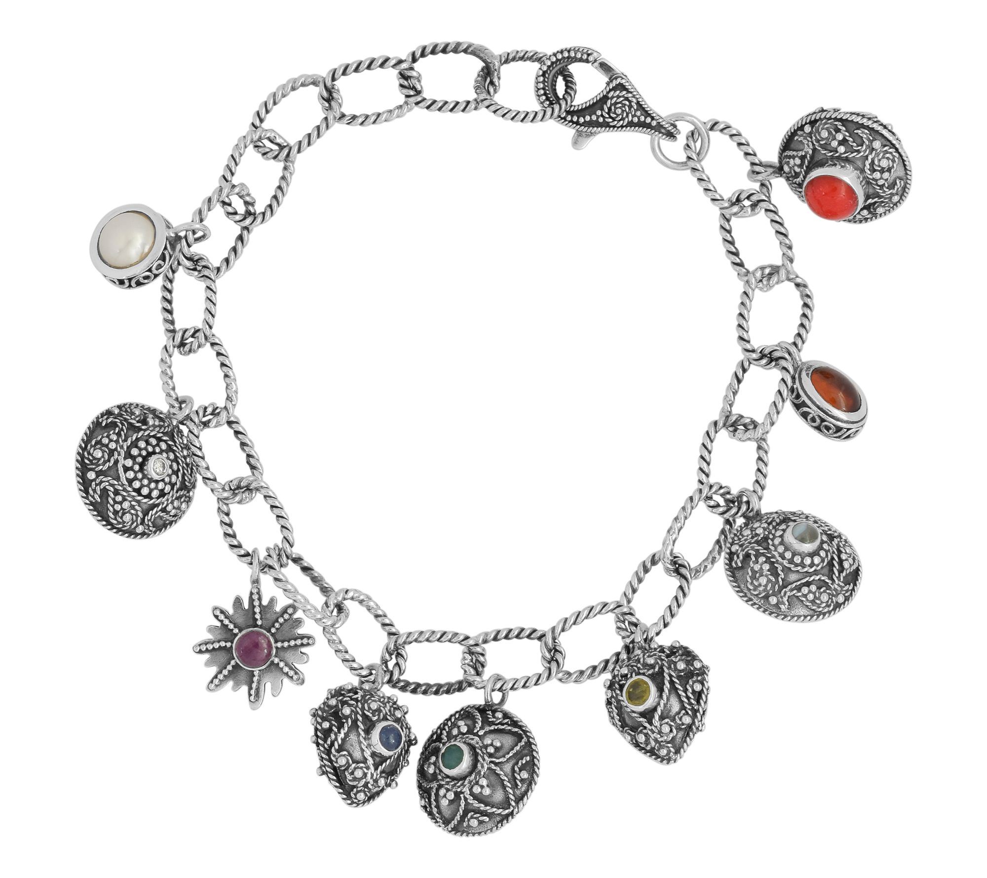 Artisan Crafted Sterling Silver Multi-GemstonesCharm Bracelet