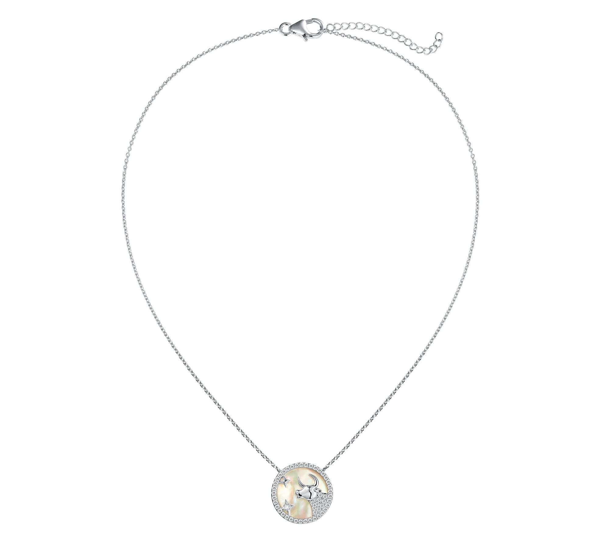 Diamonique & Mother of Pearl Zodiac Sign Necklace, Sterling