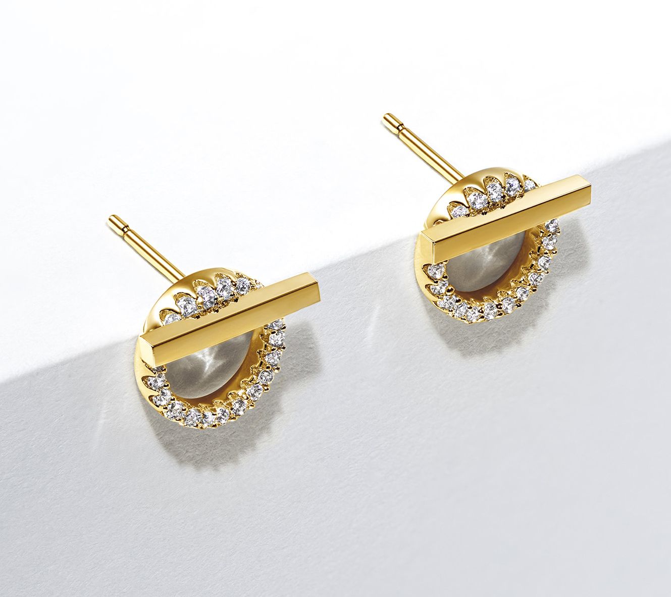 Diamonique Bar & Circle Ear Jacket Stud Earrings, 18K