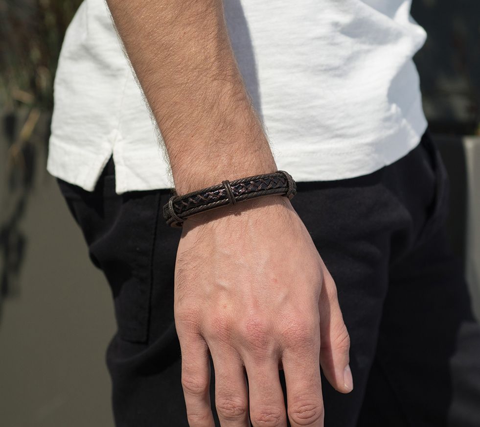 Steel by Design Men's Braided Leather Bracelet