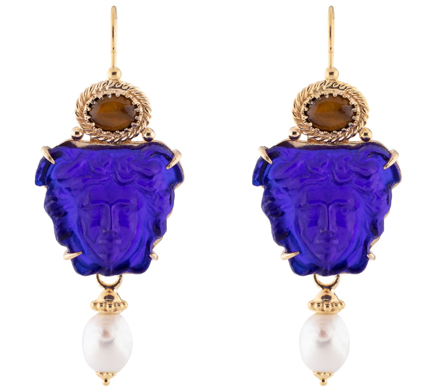 18K Gold Plated Sterling Venetian Cameo Medus aEarrings