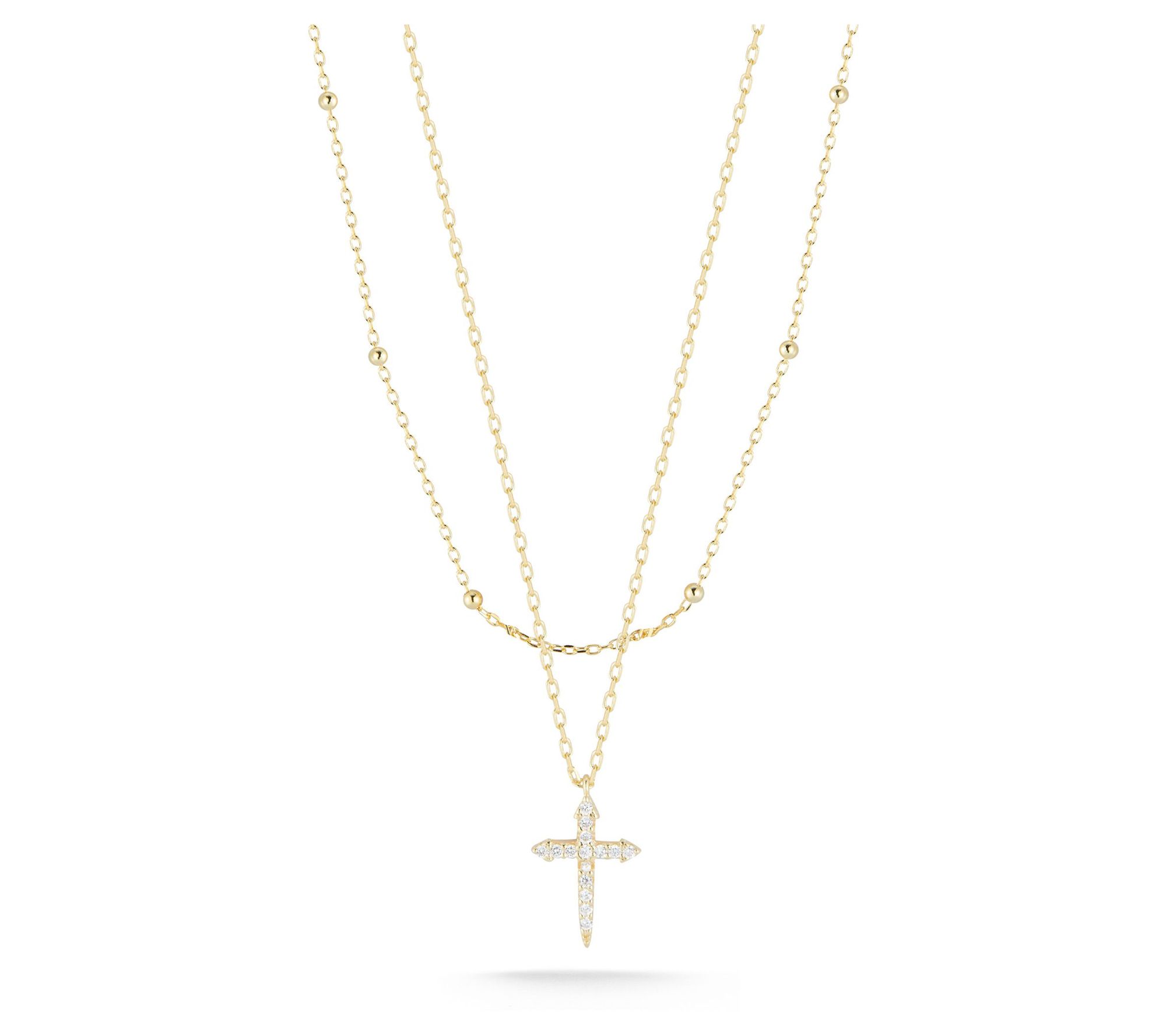 Sterlina Silver Ball Chain & Cross Layered Necklace, Sterling