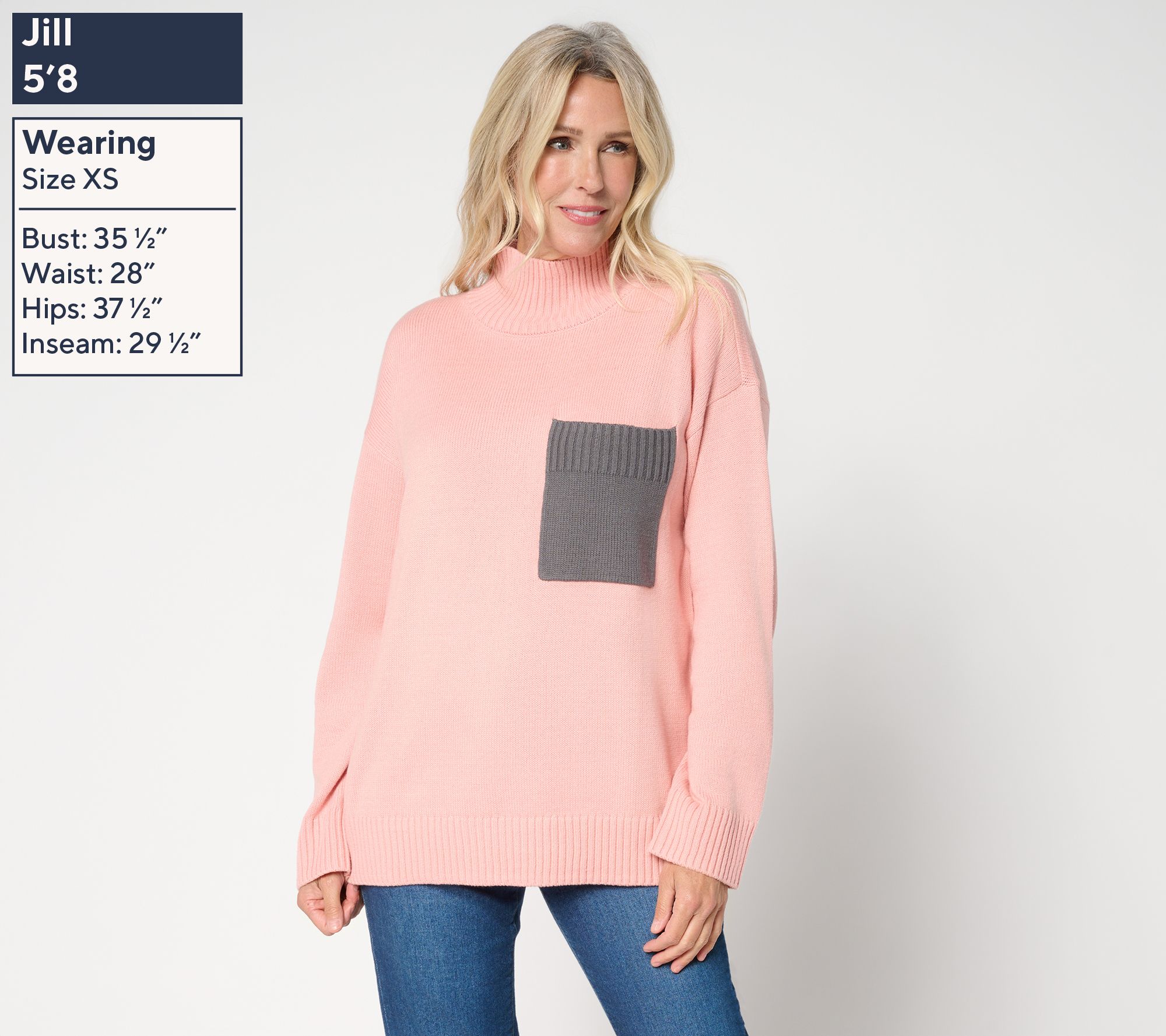 Peace Love World Cotton Turtleneck Color Block Pocket Sweater