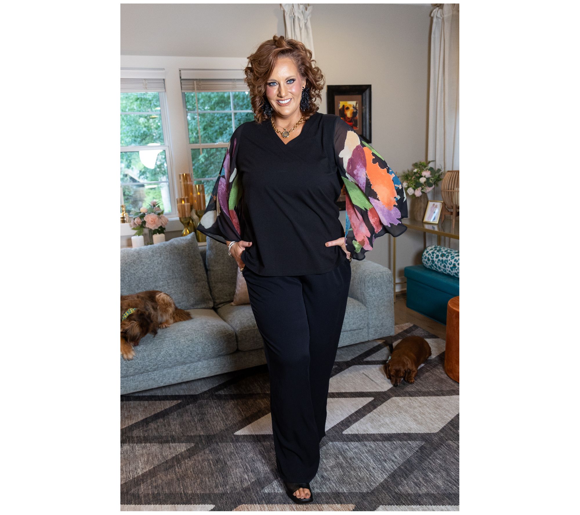 Brandis Dress Out Loud Autumn Abstract Breezey Sleeve V-Neck Top