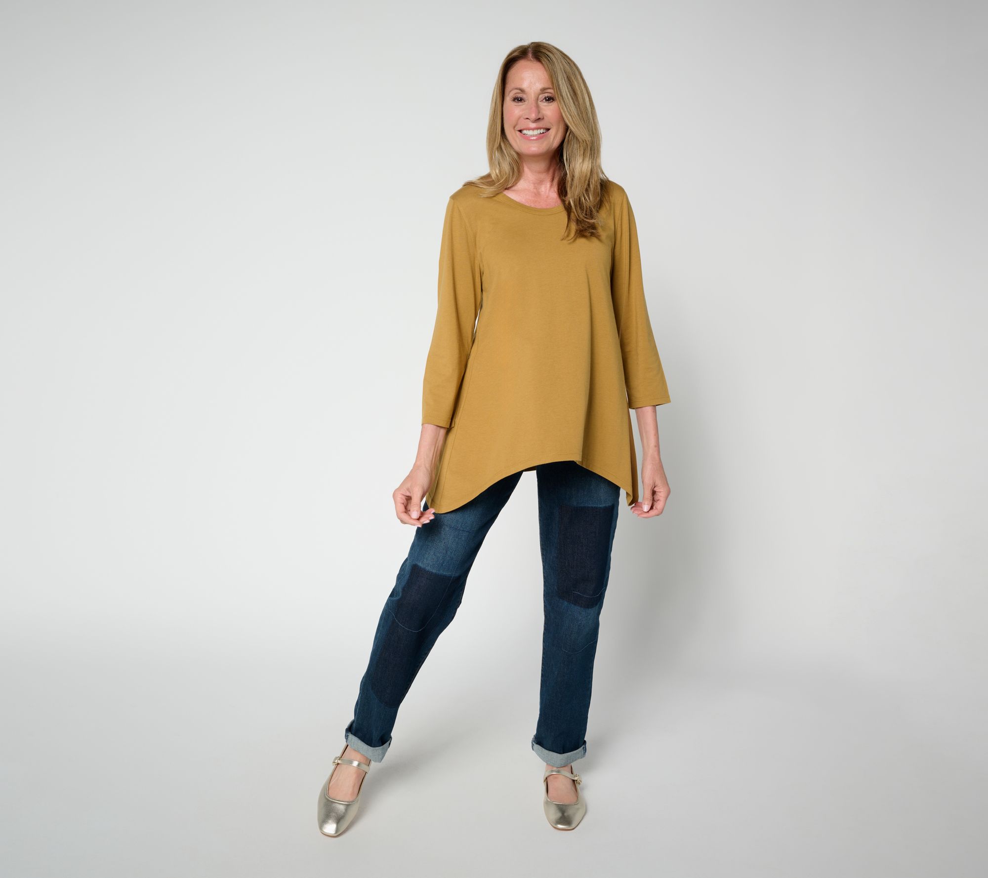 LOGO by Lori Goldstein 3/4 Sleeve Top with Sharkbite Hem