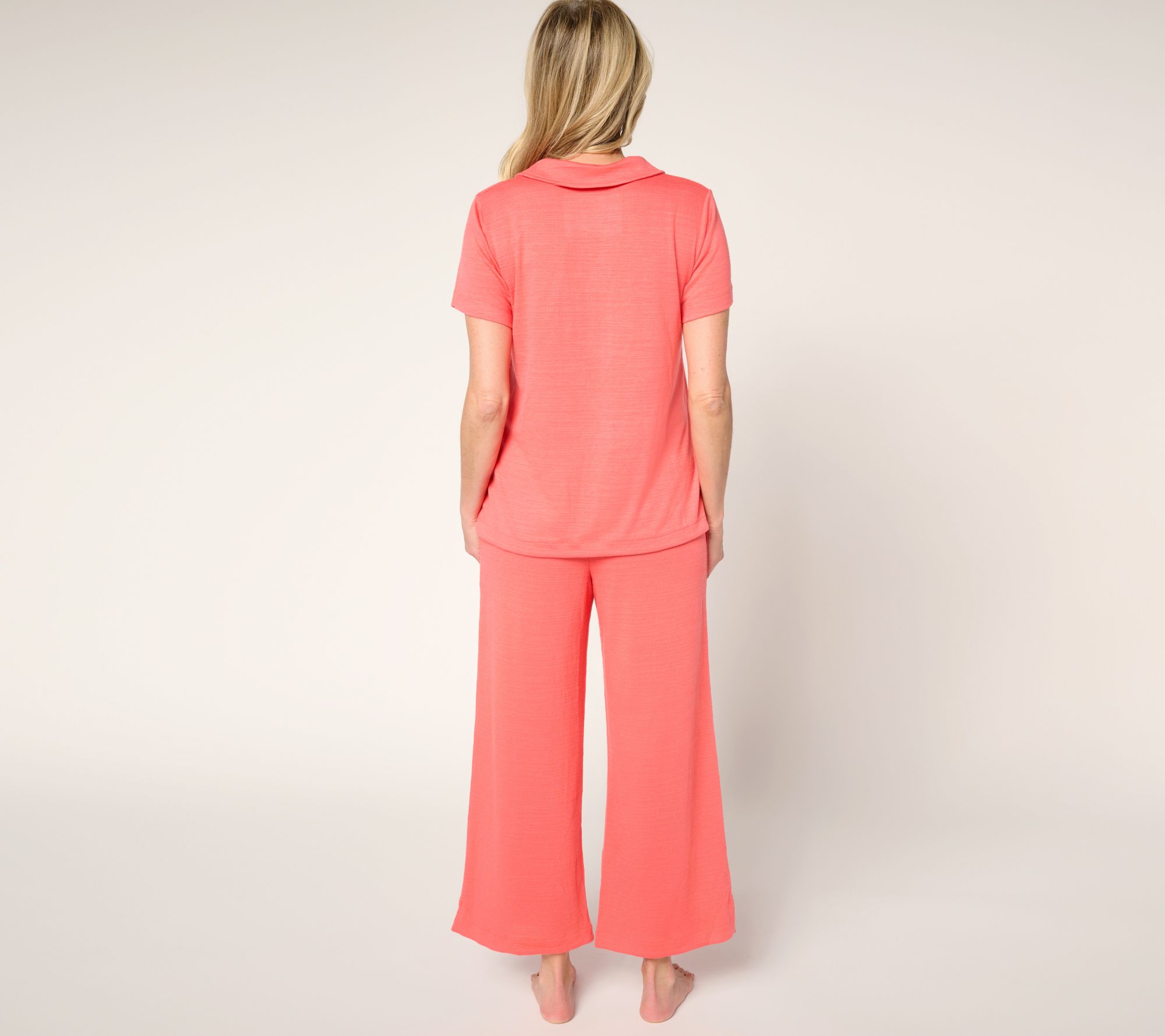 Stan Herman Crepe Knit 2-pc Collared Lounge Set