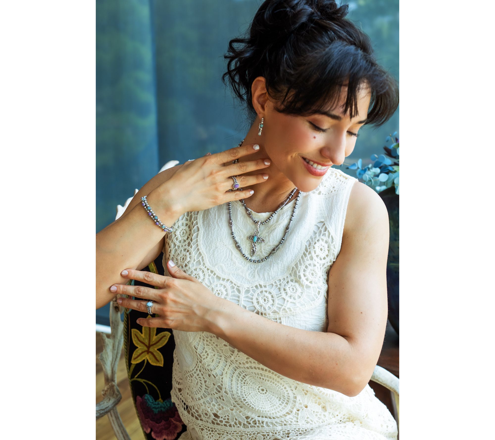 American West Sterling Silver Gemstone Concha Tennis 1