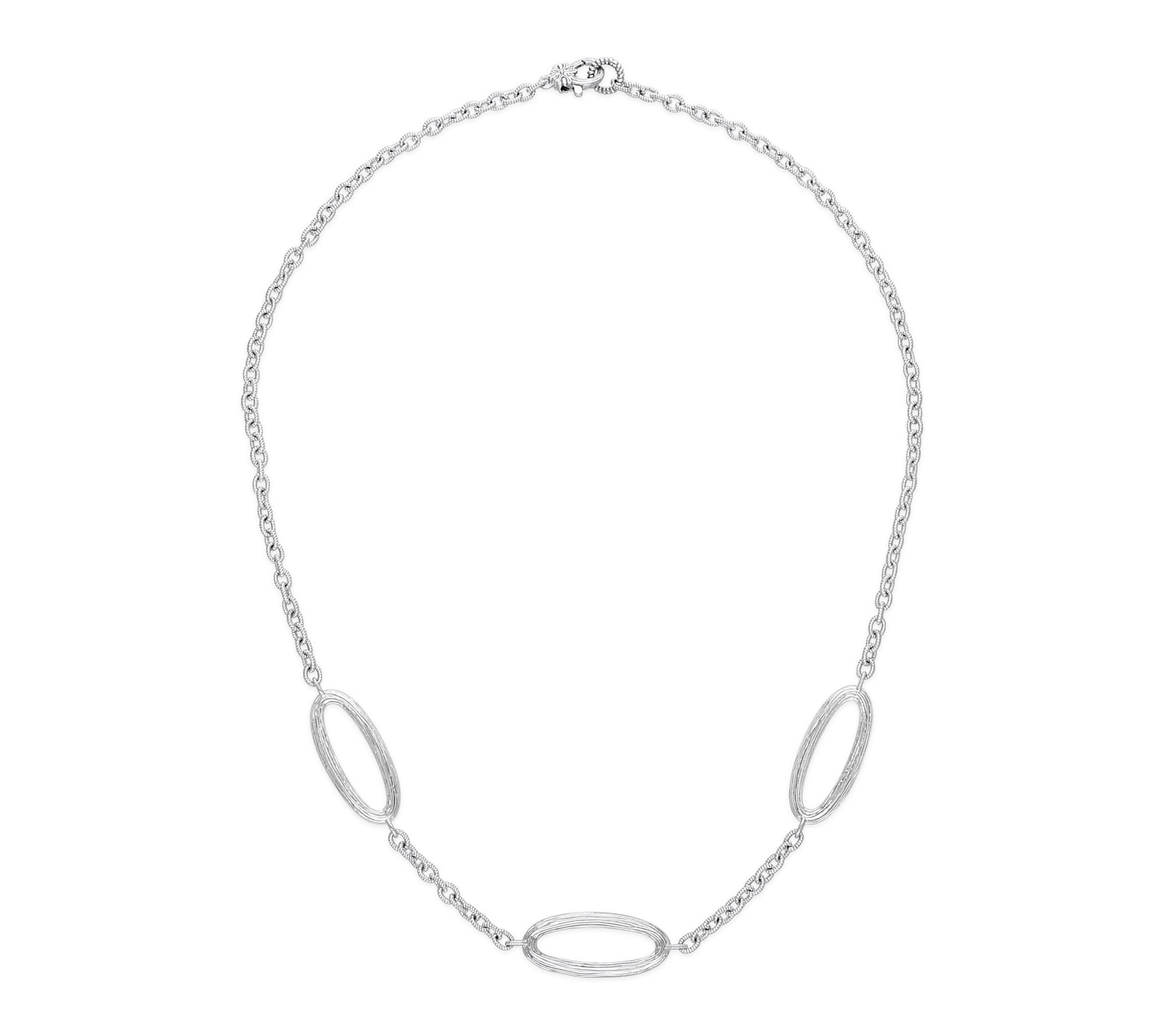 Ariva Sterling Silver Silk Textured Oval Station Necklace