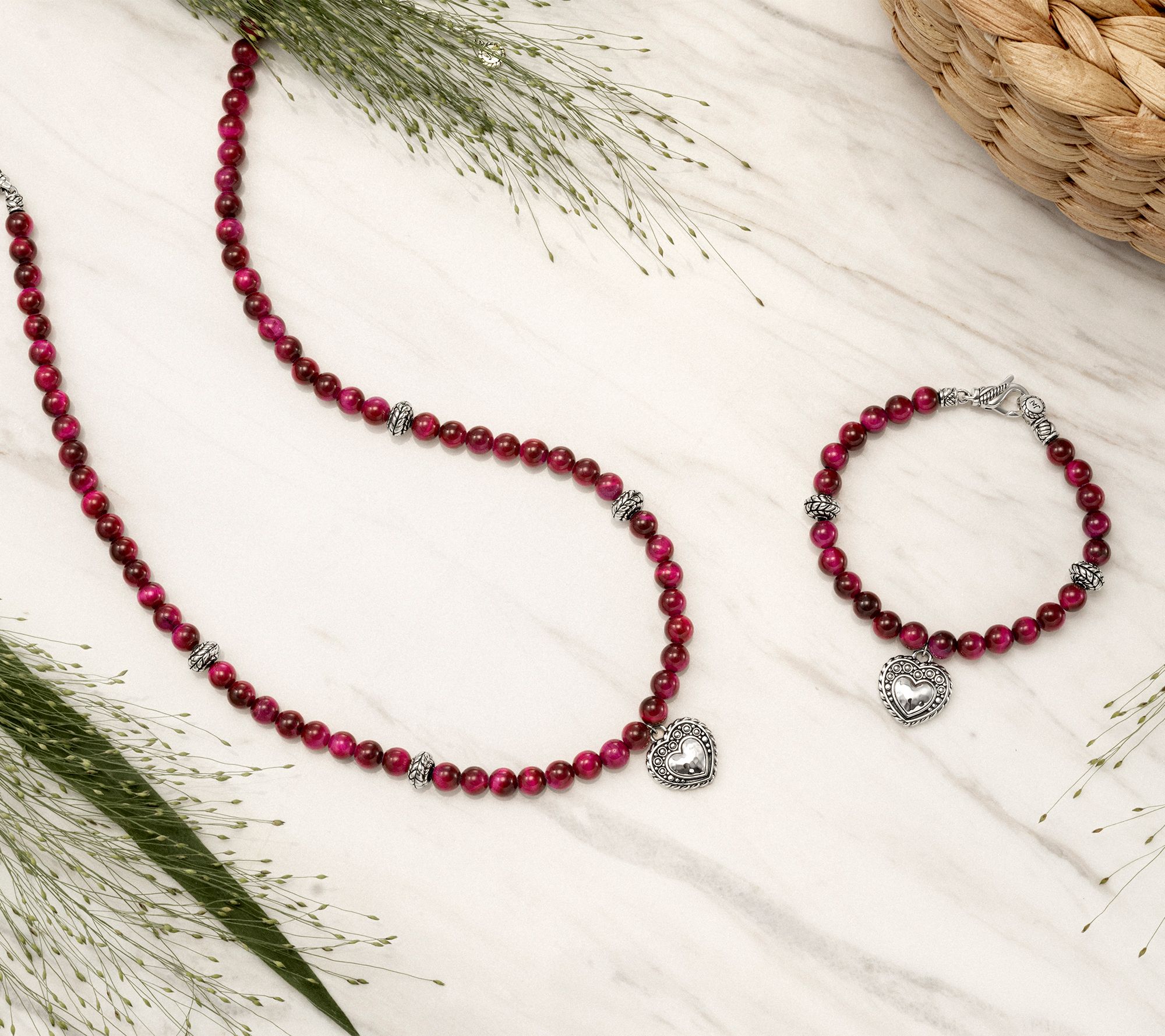 JAI Sterling Silver Figurative Gemstone Bead Charm Bracelet