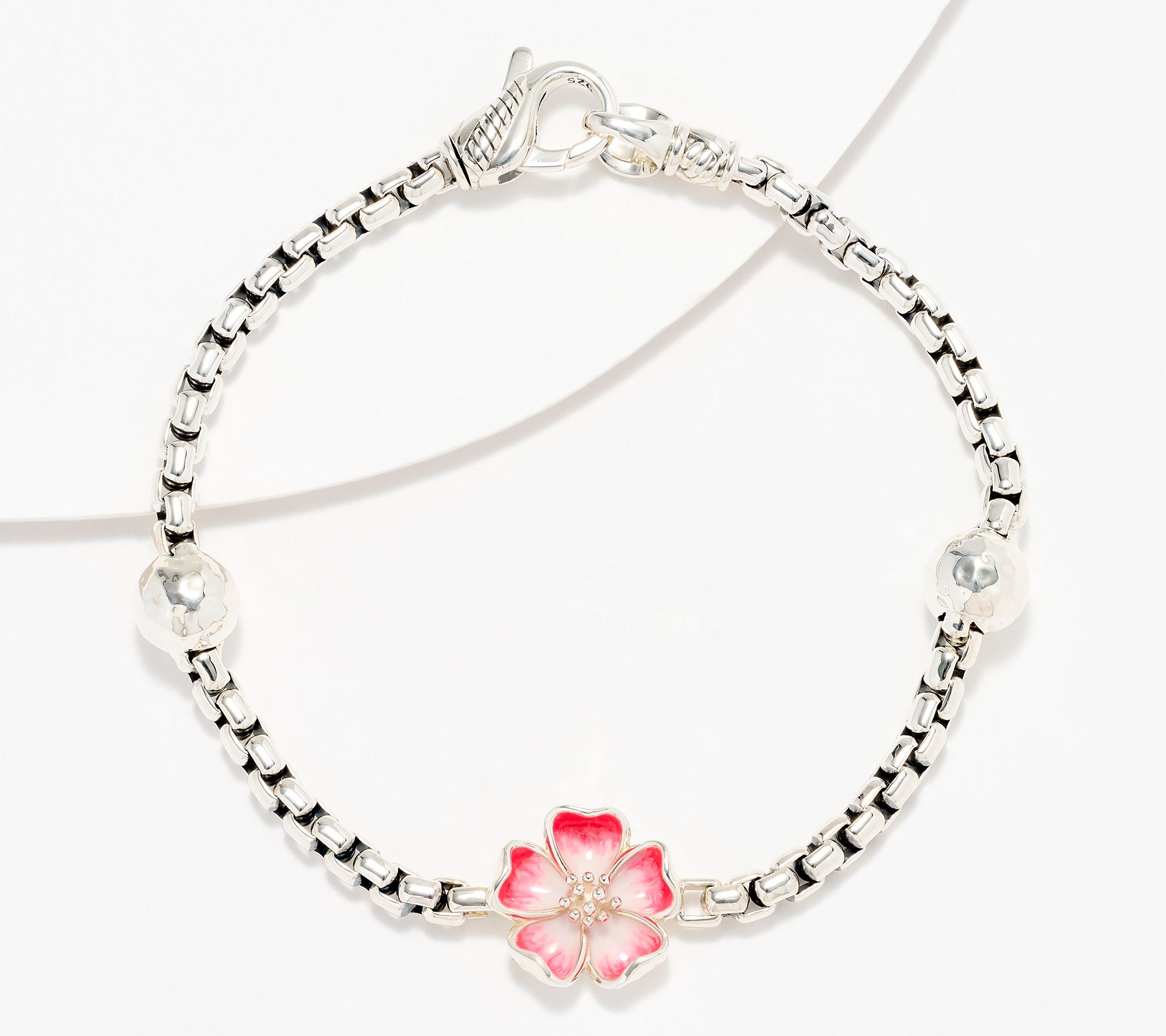 JAI Sterling Silver Storyteller Symbol Box Chain Bracelet