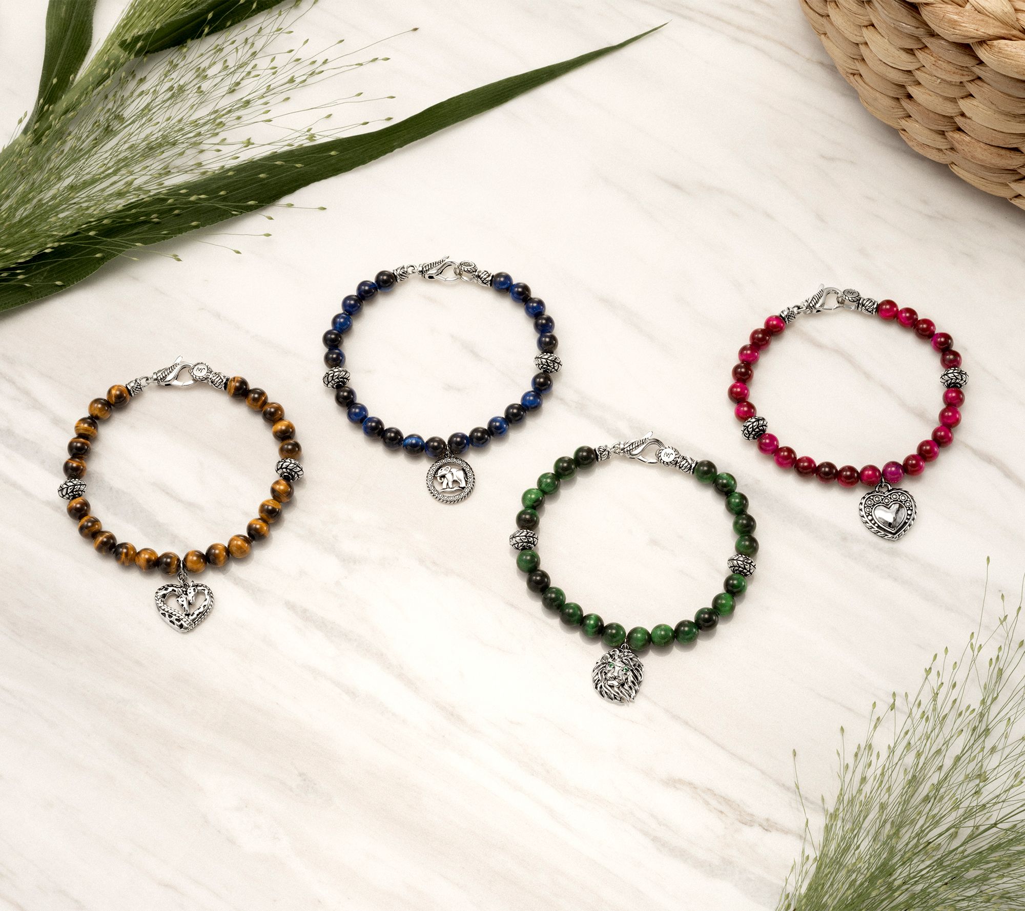 JAI Sterling Silver Figurative Gemstone Bead Charm Bracelet