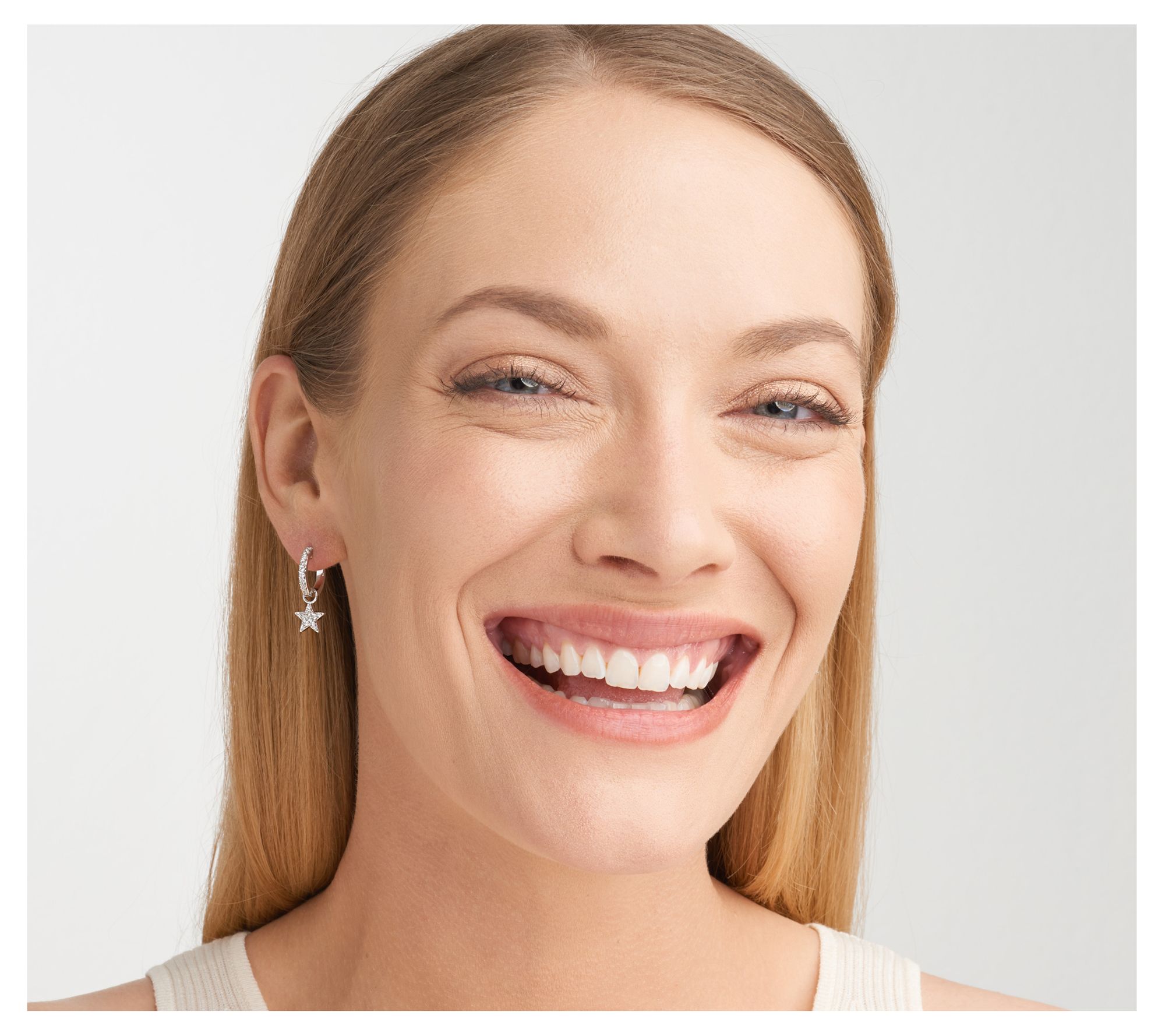 Diamonique Star Dangle Hoop Earrings, Sterling Silver