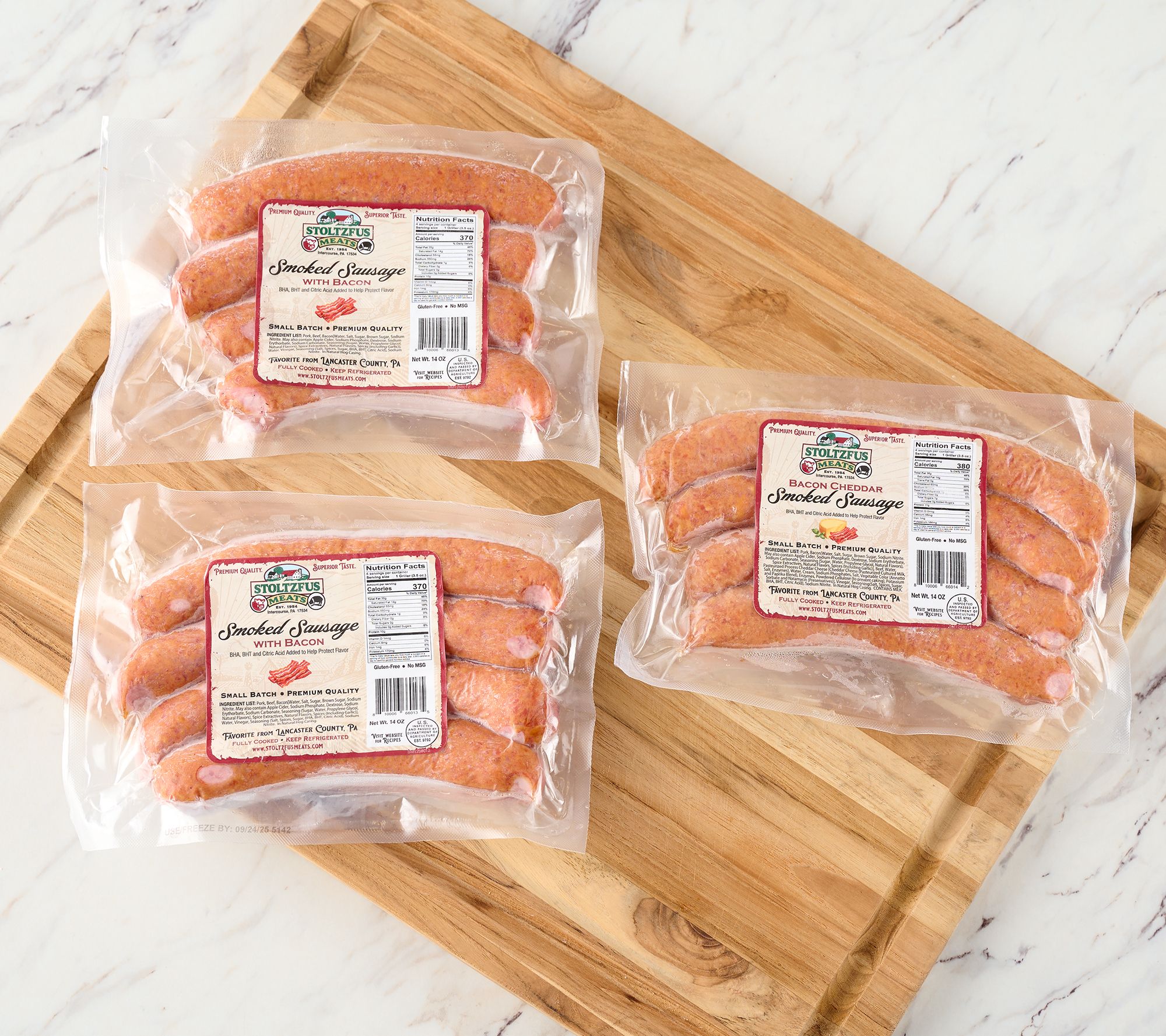 Stoltzfus Meats (3) 14-oz Packs Fully Cooked Pork Sausage Grillers