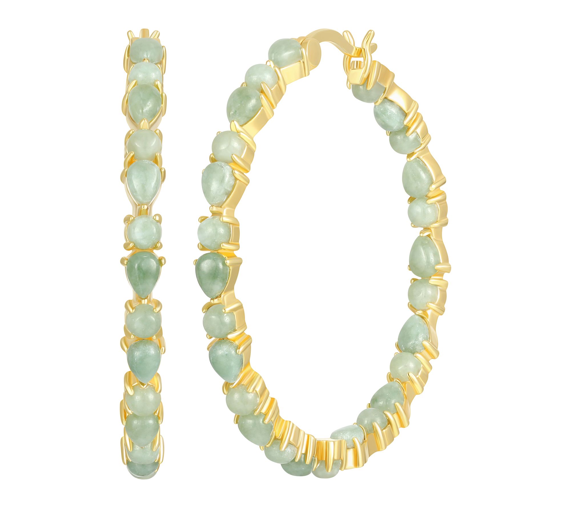 Dynasty Jade Pear & Round 40mm Hoop Earrings, 18K Gold Plated