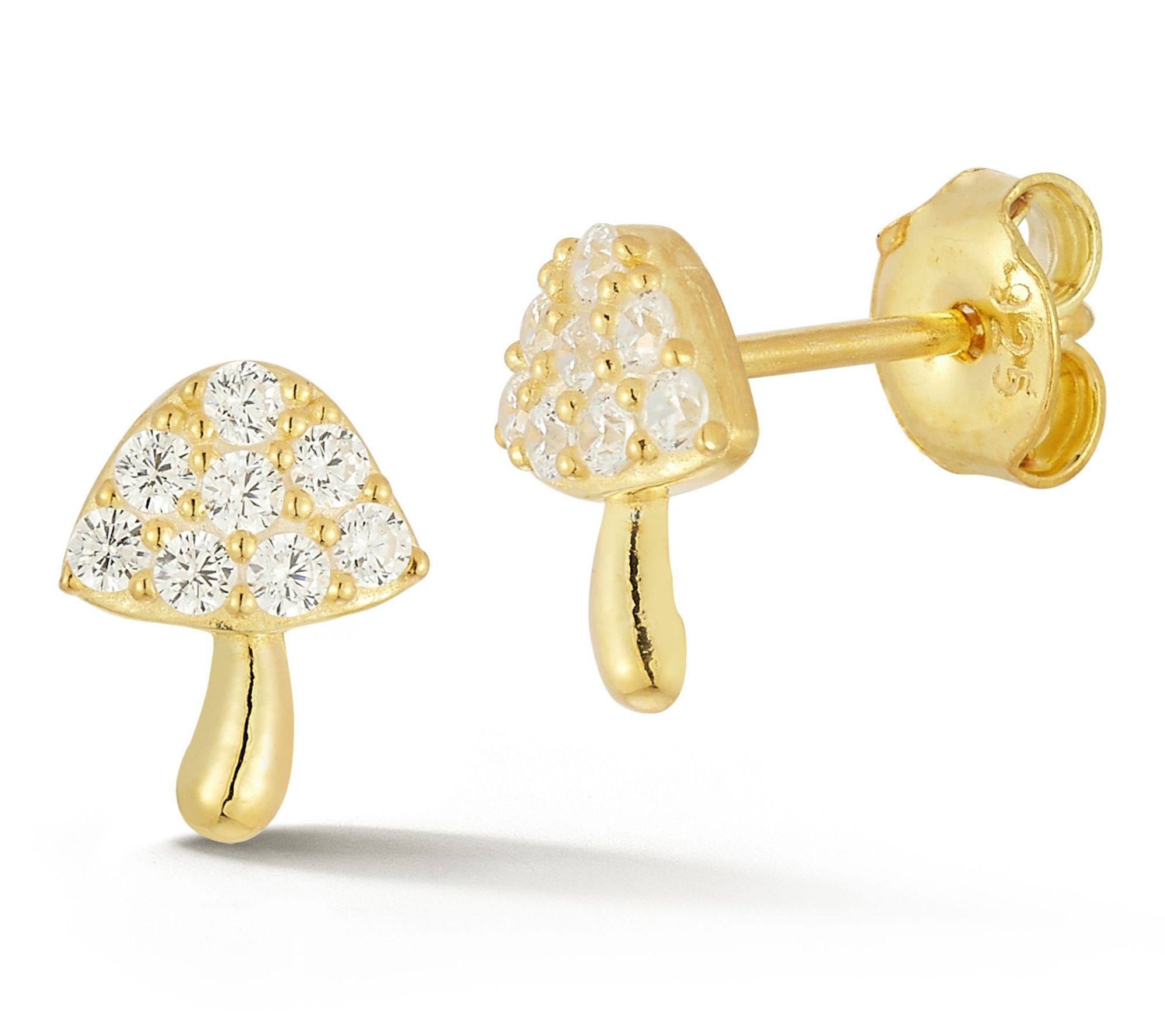 Sterlina Silver Dainty Pave Mushroom Stud Earrings, Sterling