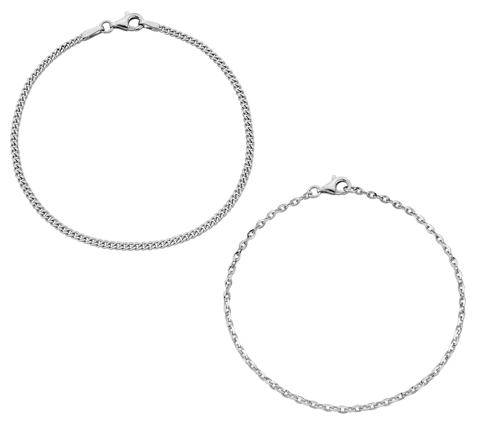 Silver Style Curb & Cable Link Set of 2 Bracelets, Sterling