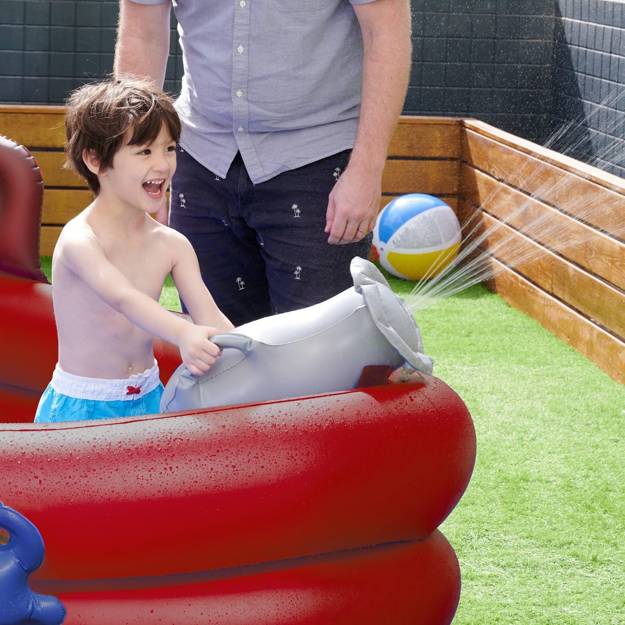 Teamson Kids - Water Fun Pirate Boat Iatable Sprinkler Play Center with Pump - Red