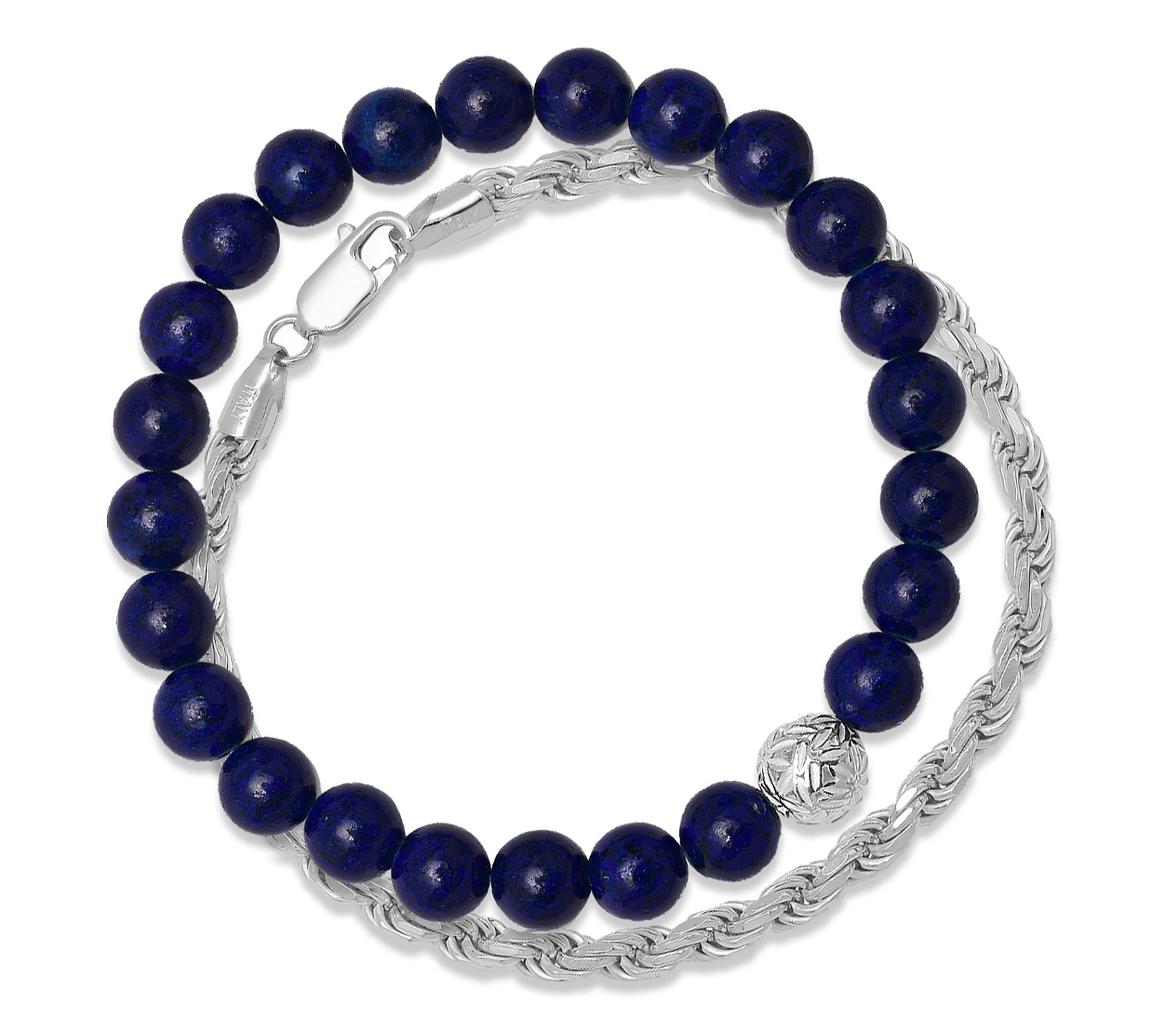 Silver Style Men's Blue Agate & Chain BraceletSet, Sterling