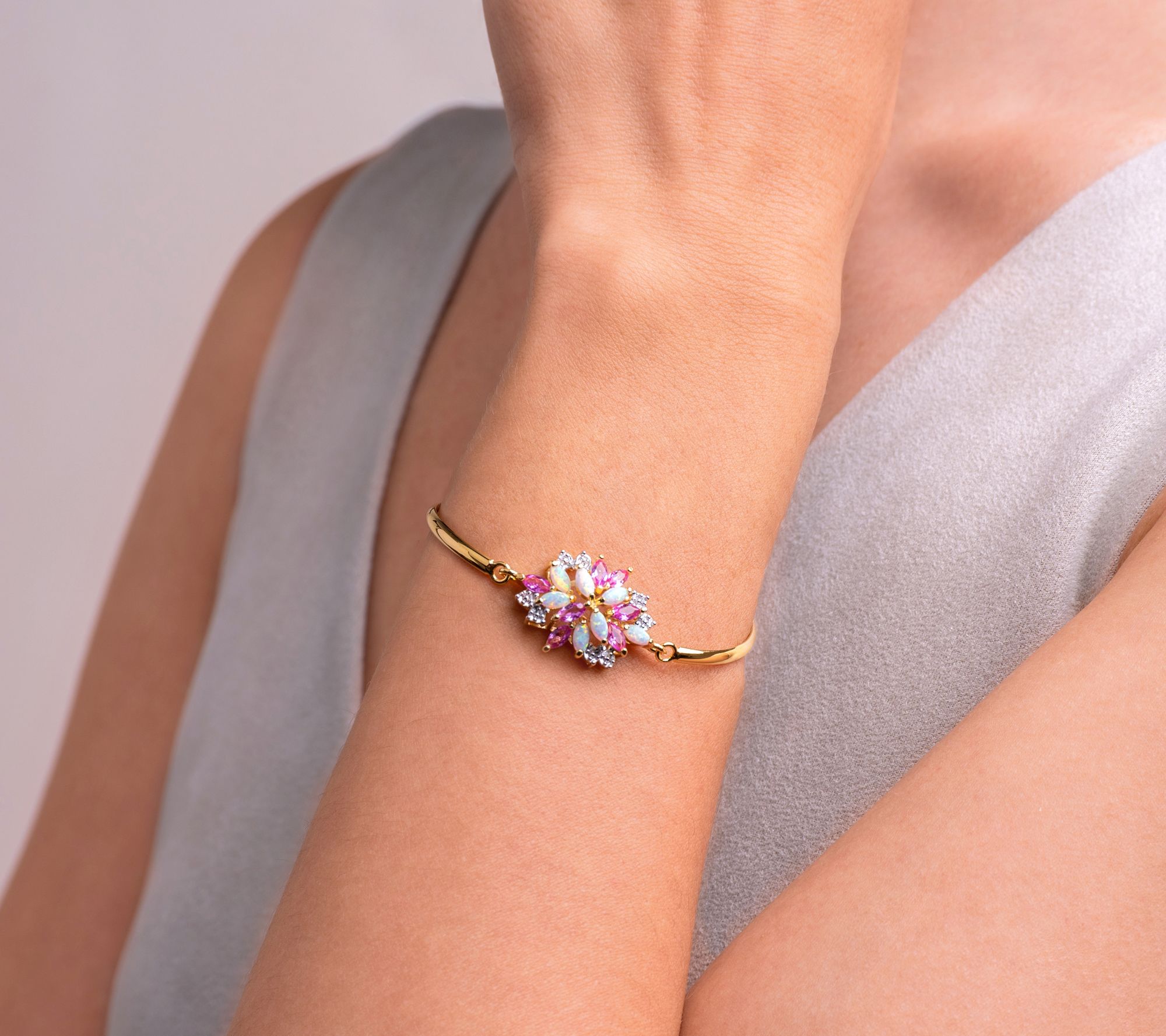 Affinity Gems Created Sapphire & Opal Bracelet, 18K Plated