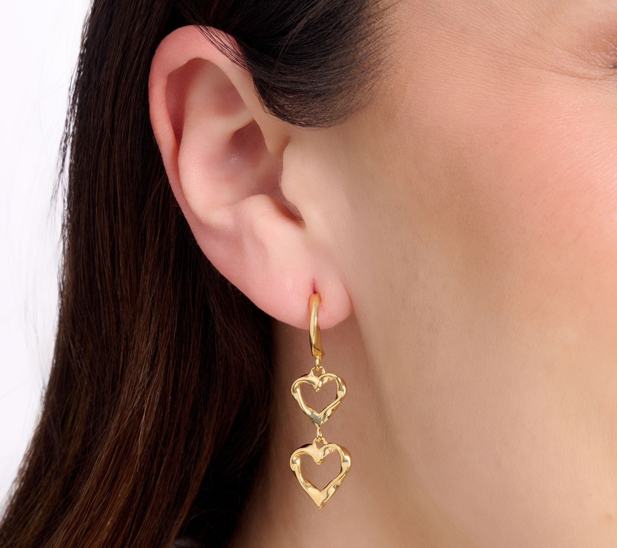 Christian James by Scott Grimes 14K Gold Clad Double Heart Drop Earrings