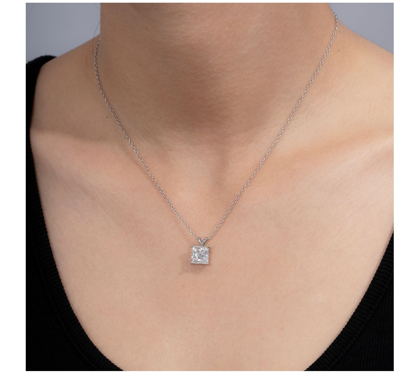 Diamonique Sterling 3.00 cttw Princess-Cut Solitare Necklace
