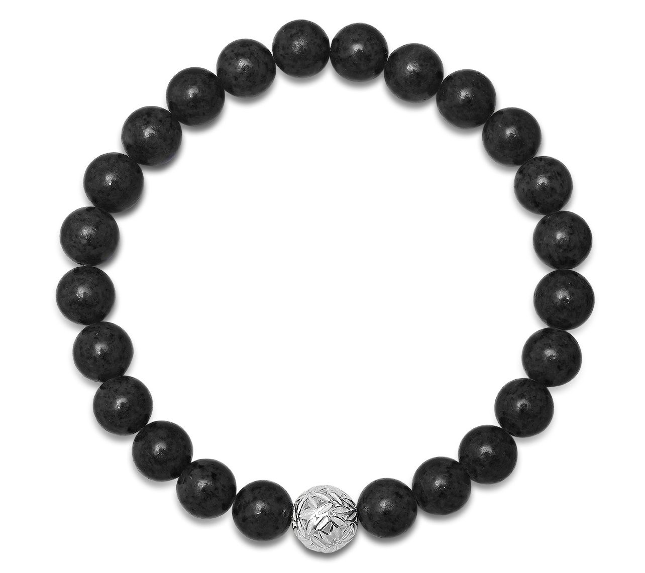 Silver Style Men's Gemstone Beaded Bracelet, Sterling