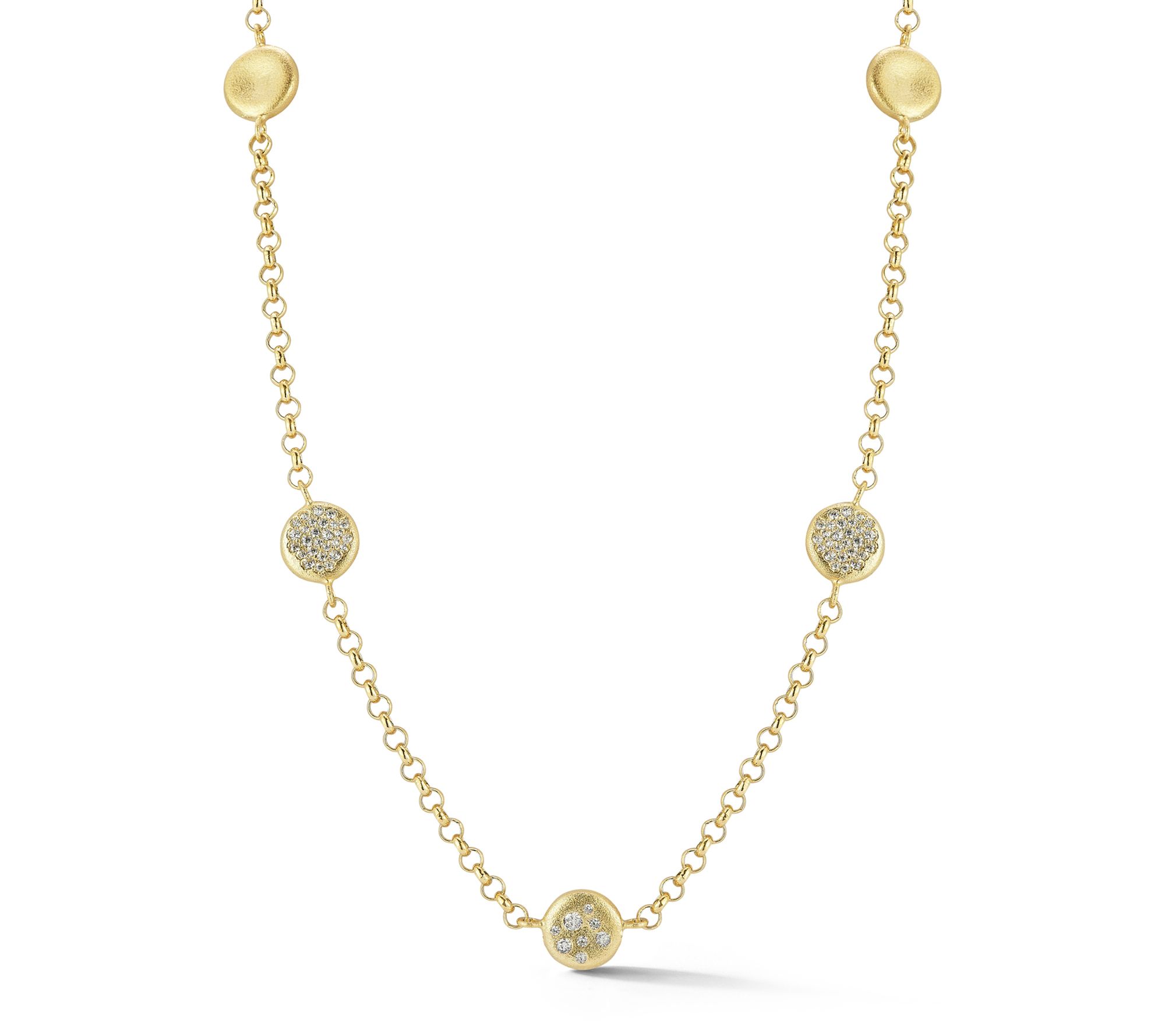 Sterlina Silver Pave Satin Disc Station Necklace, Sterling