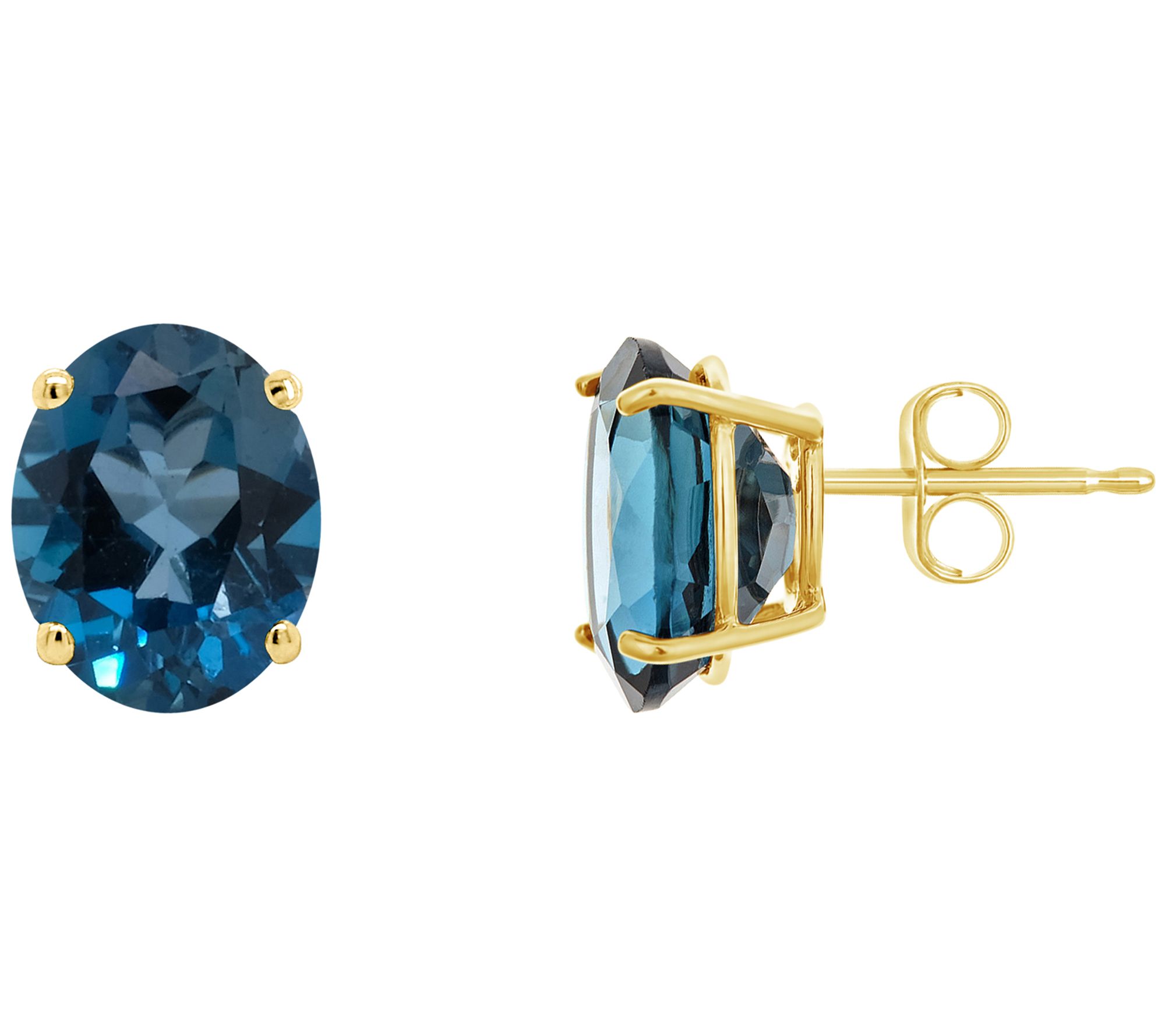 14K Yellow Gold Oval London Blue Topaz Earrings