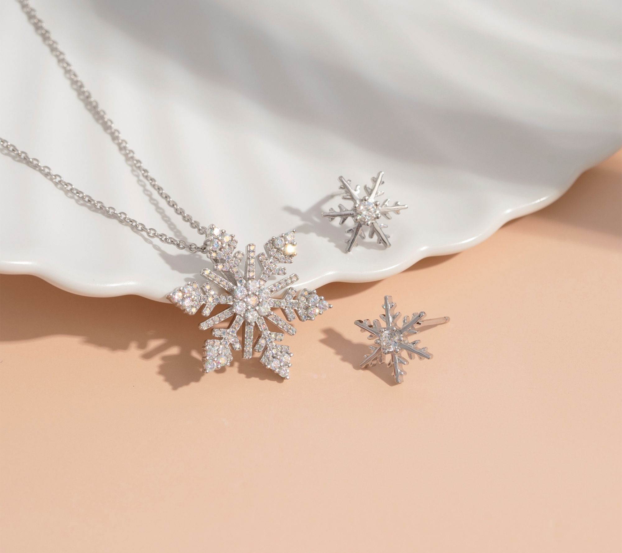 Diamonique Snowflake Necklace & Earrings Gift Set, Sterling