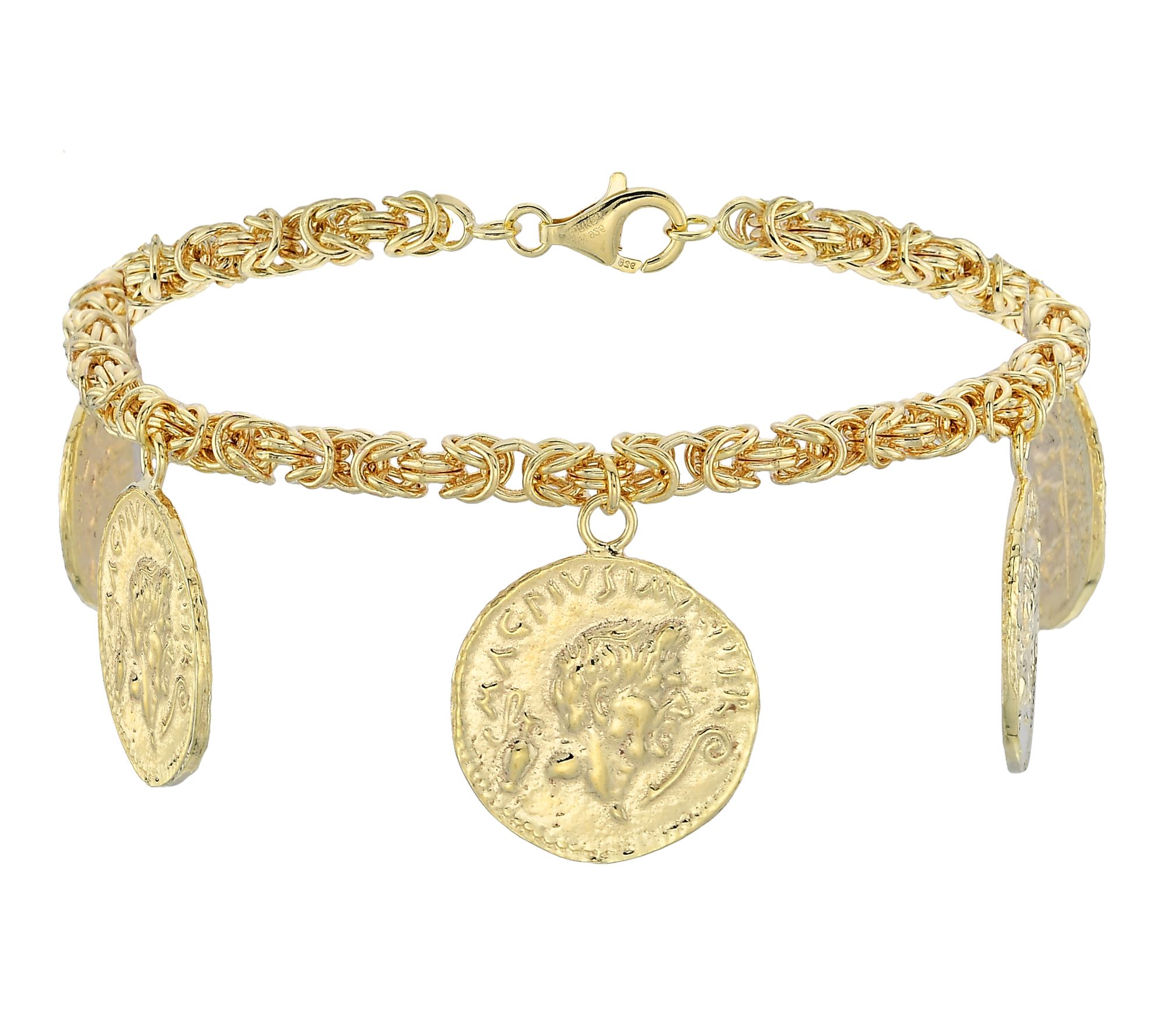 Silver Style Bold Byzantine Coin Charm Bracelet, Sterling