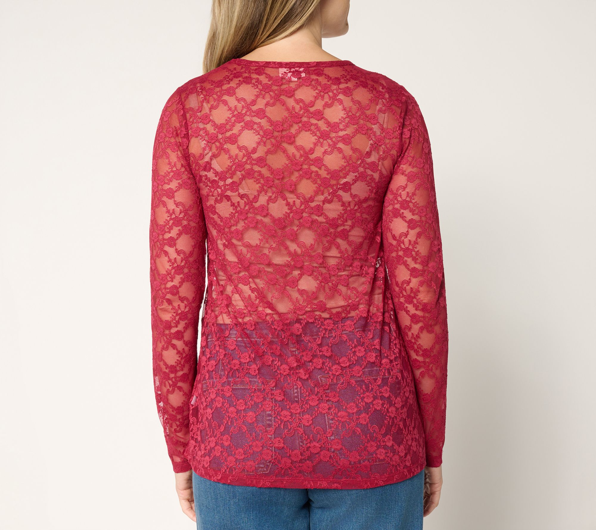 LOGO Layers by Lori Goldstein Stretch Lace Long Sleeve Top