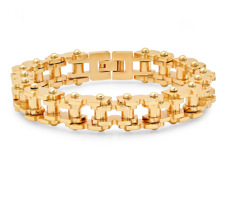 Steel By Design Men's 18K Gold Plated Bicycle C hain Bracelet