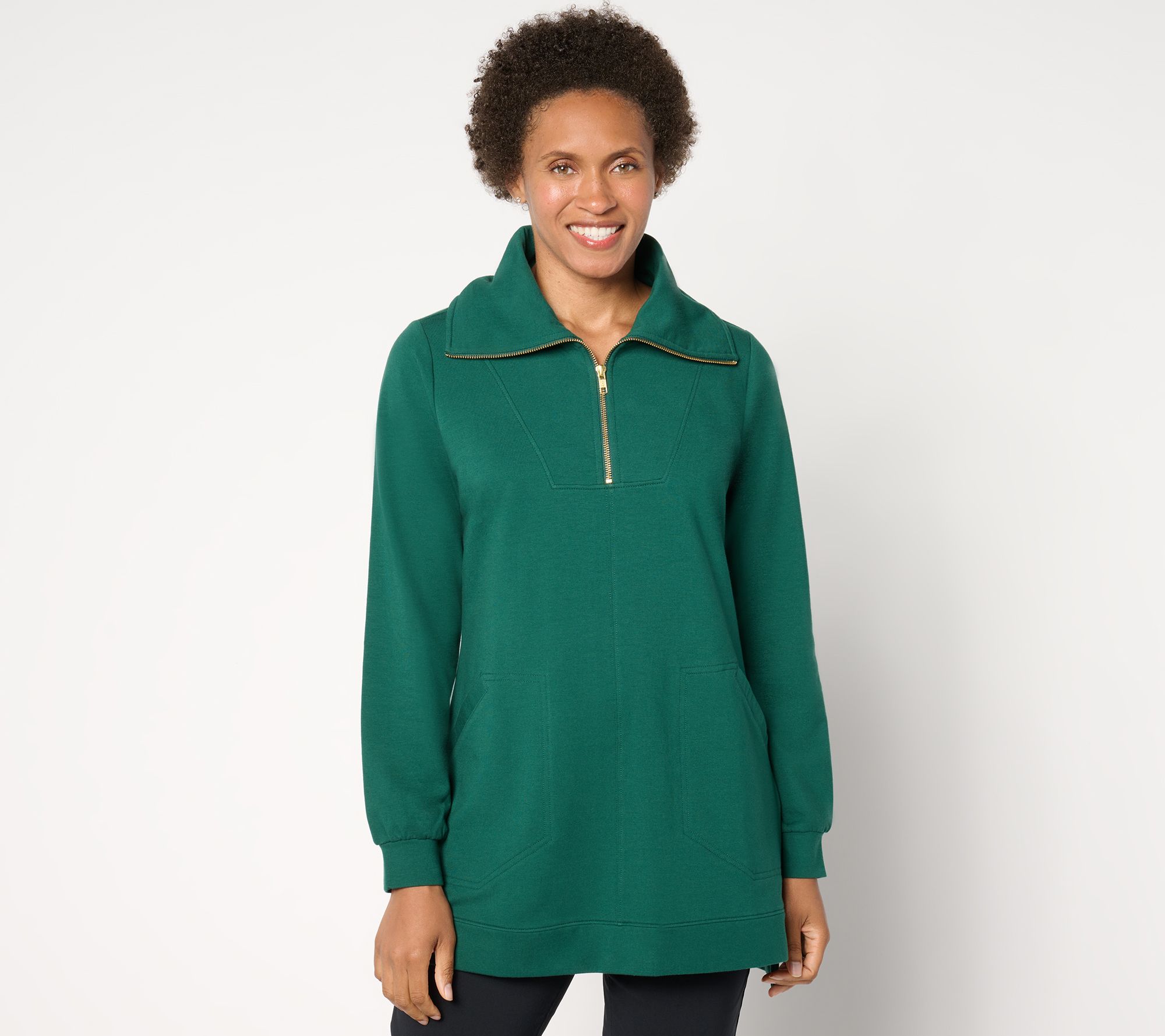 Joan Rivers French Terry Half Zip Mock Neck Tunic